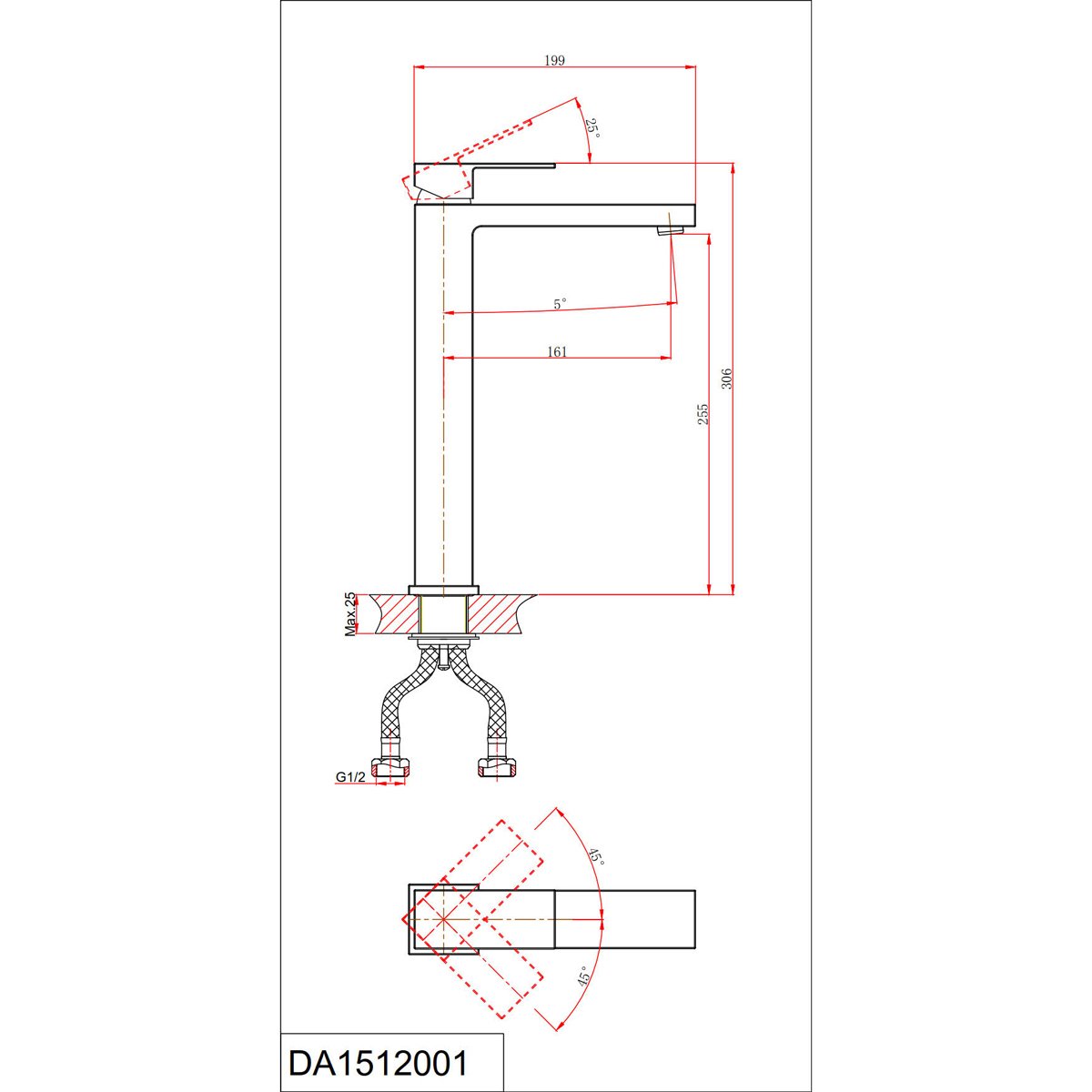 Смеситель для раковины DK (ДК)Bayern.Liszt DA1512006 высокий, серый графит