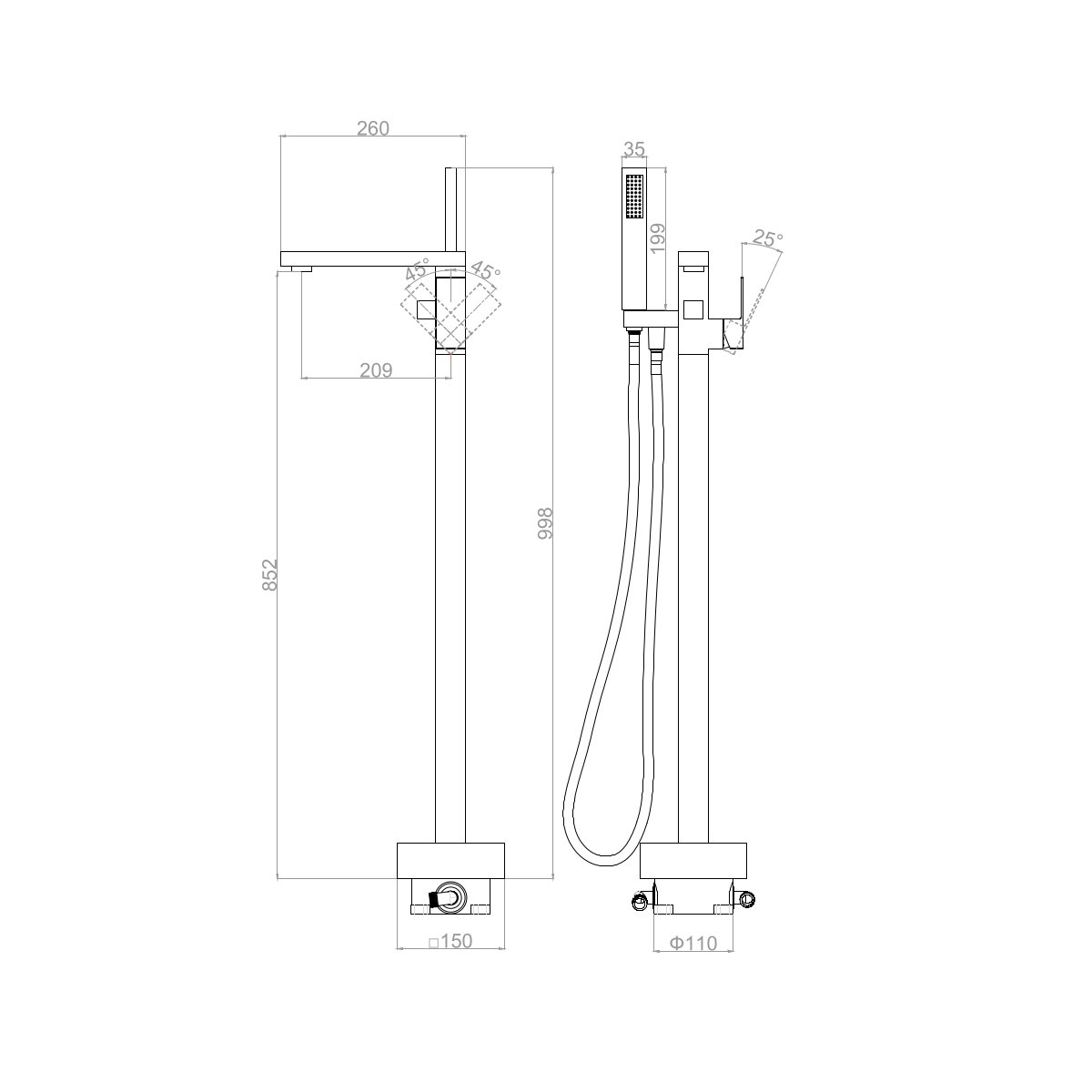 Напольный смеситель для ванны с душем DK (ДК) Bayern.Liszt графит DA1516006 серый графит
