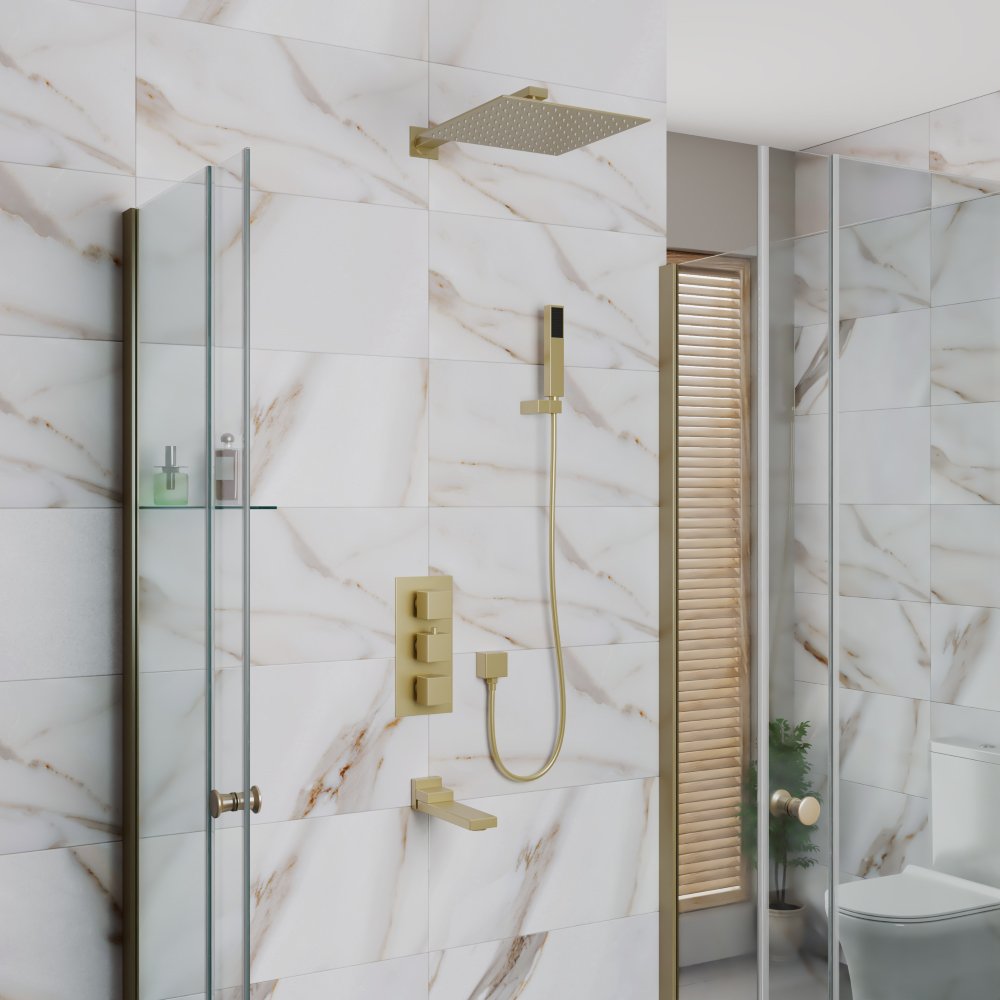 Душевая система для ванны и душа DK (ДК) Bayern.Liszt DA2515607A04 встраиваемая термостатическая с изливом, матовое золото