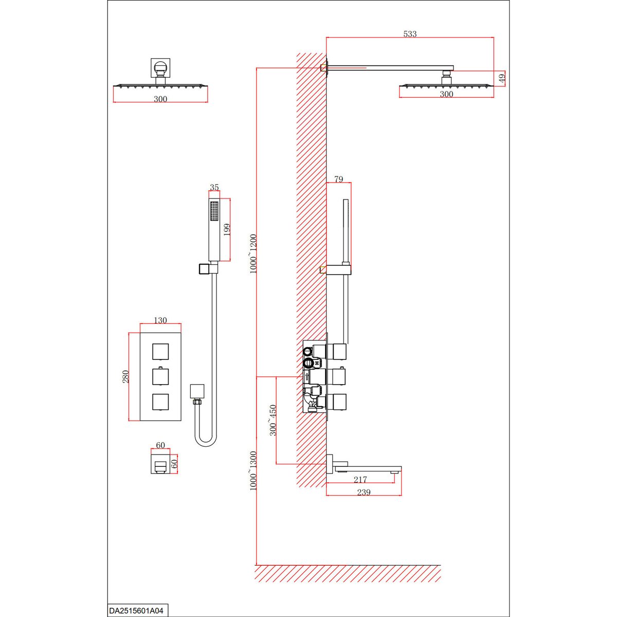 Душевая система для ванны и душа DK (ДК) Bayern.Liszt DA2515608A04 встраиваемая термостатический с изливом, матовый белый