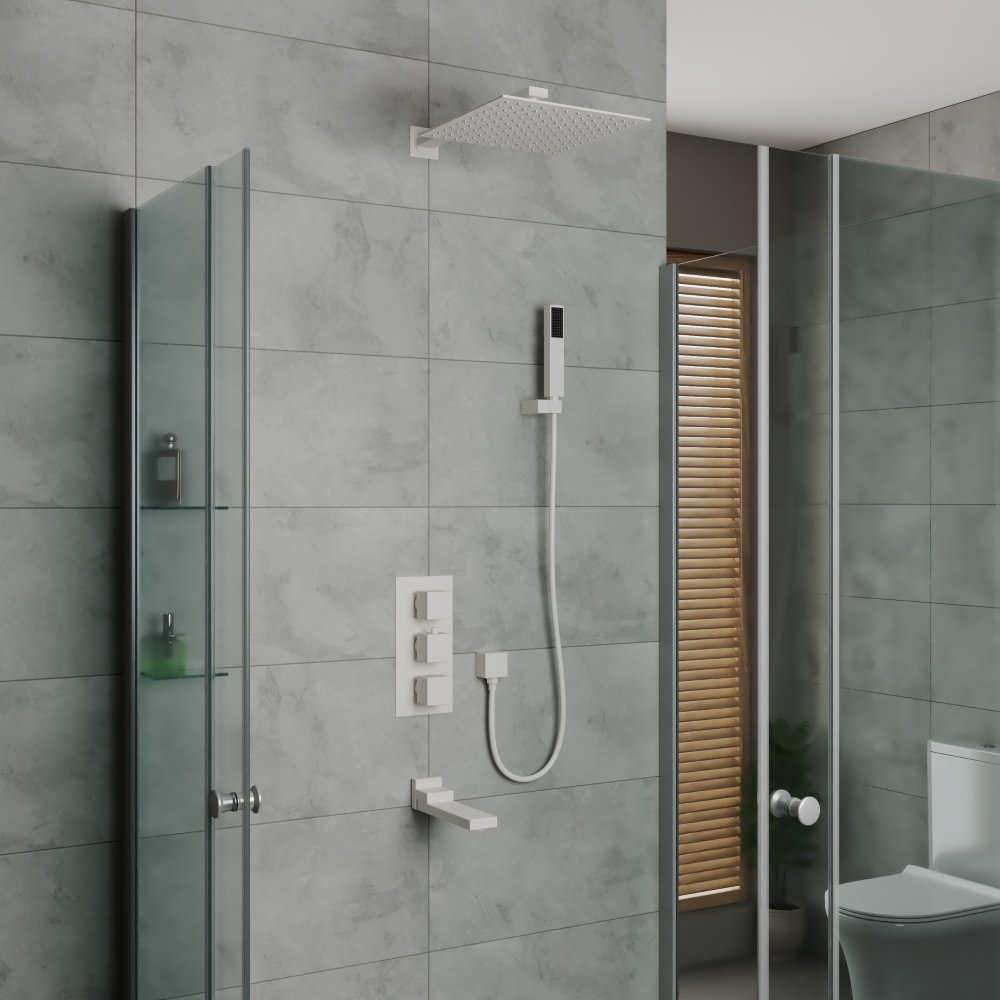 Душевая система для ванны и душа DK (ДК) Bayern.Liszt DA2515608A04 встраиваемая термостатический с изливом, матовый белый