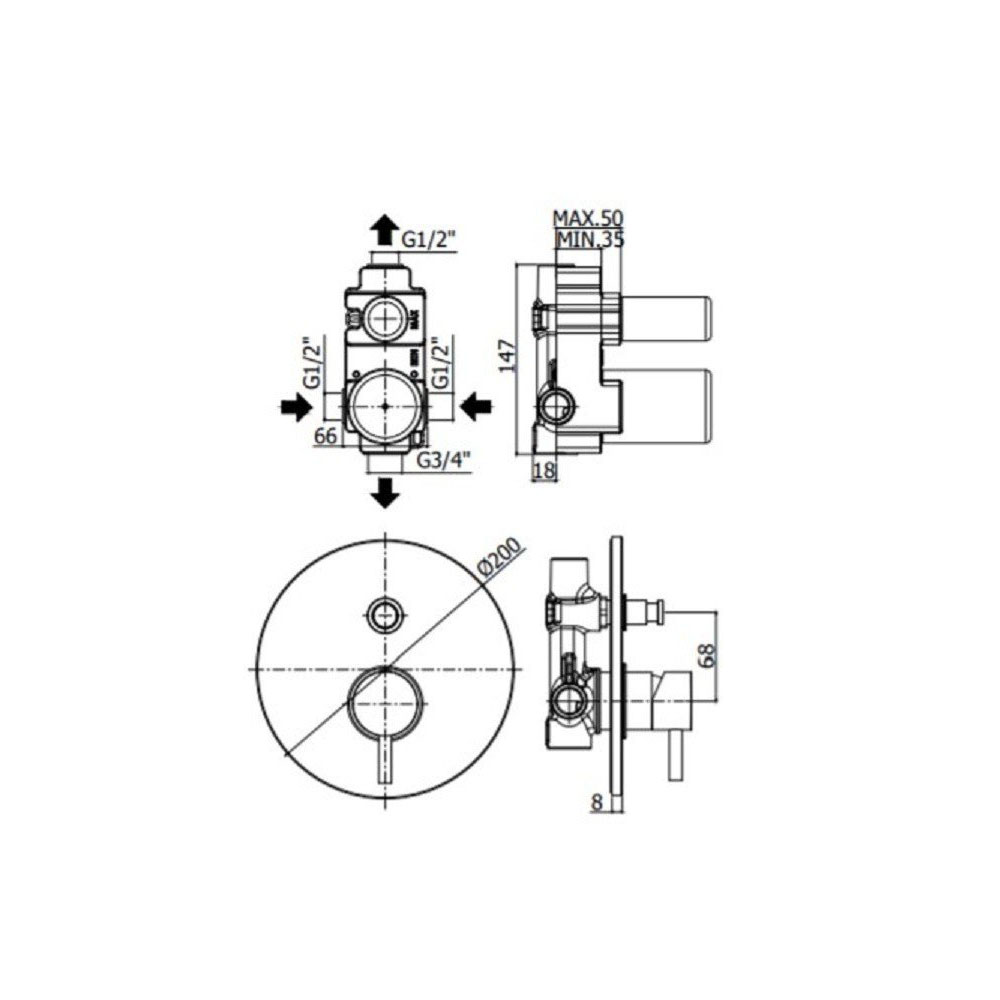 Смеситель для душа Paffoni (Паффони) Light LIG015CR скрытого монтажа, хром