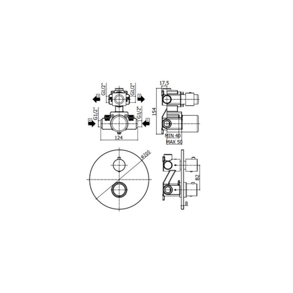 Смеситель для душа Paffoni (Паффони) Light LIQ018NO скрытого монтажа,с термостатом, черный матовый