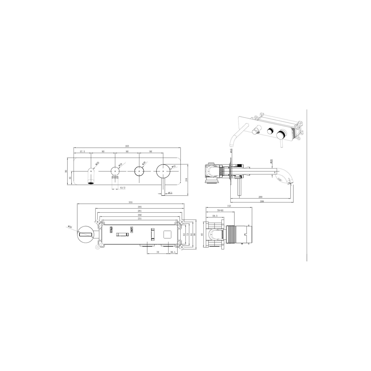 Встраиваемый смеситель для ванны и душа Allen Brau (Аллен Брау) Priority 5.31A05-MG с внутренней частью, брашированный графит