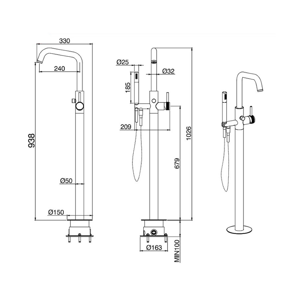 Смеситель напольный для ванны и душа Allen Brau (Аллен Брау) Priority 5.31008-31, черный матовый