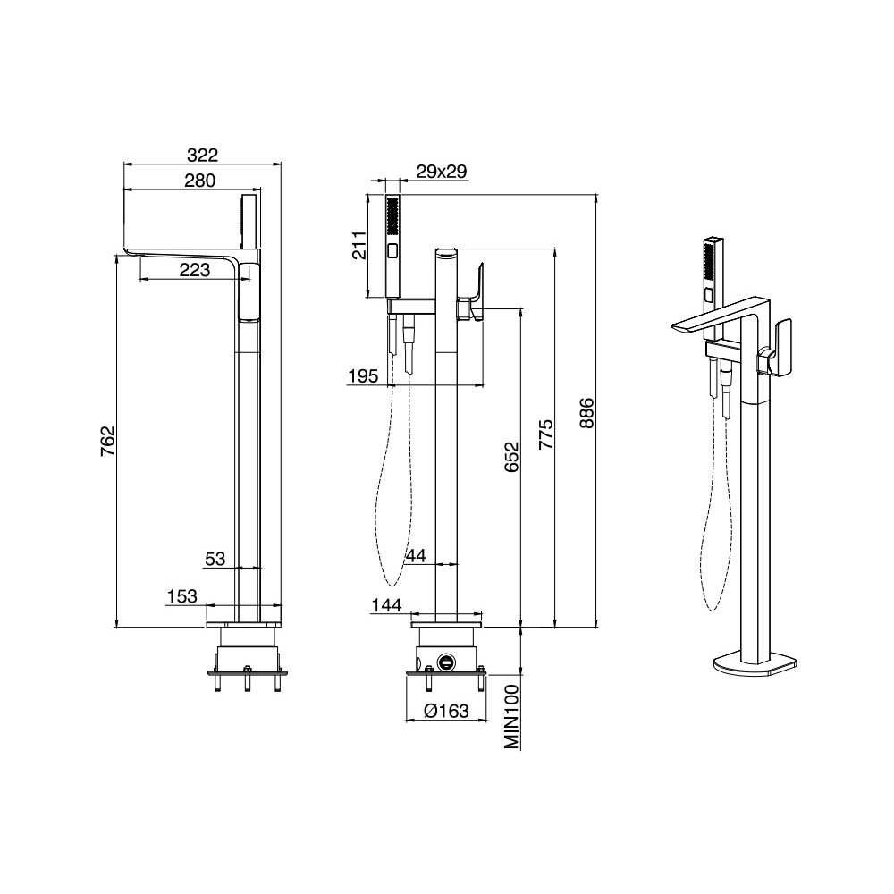 Смеситель напольный для ванны и душа Allen Brau (Аллен Брау) Infinity 5.21009-00, хром