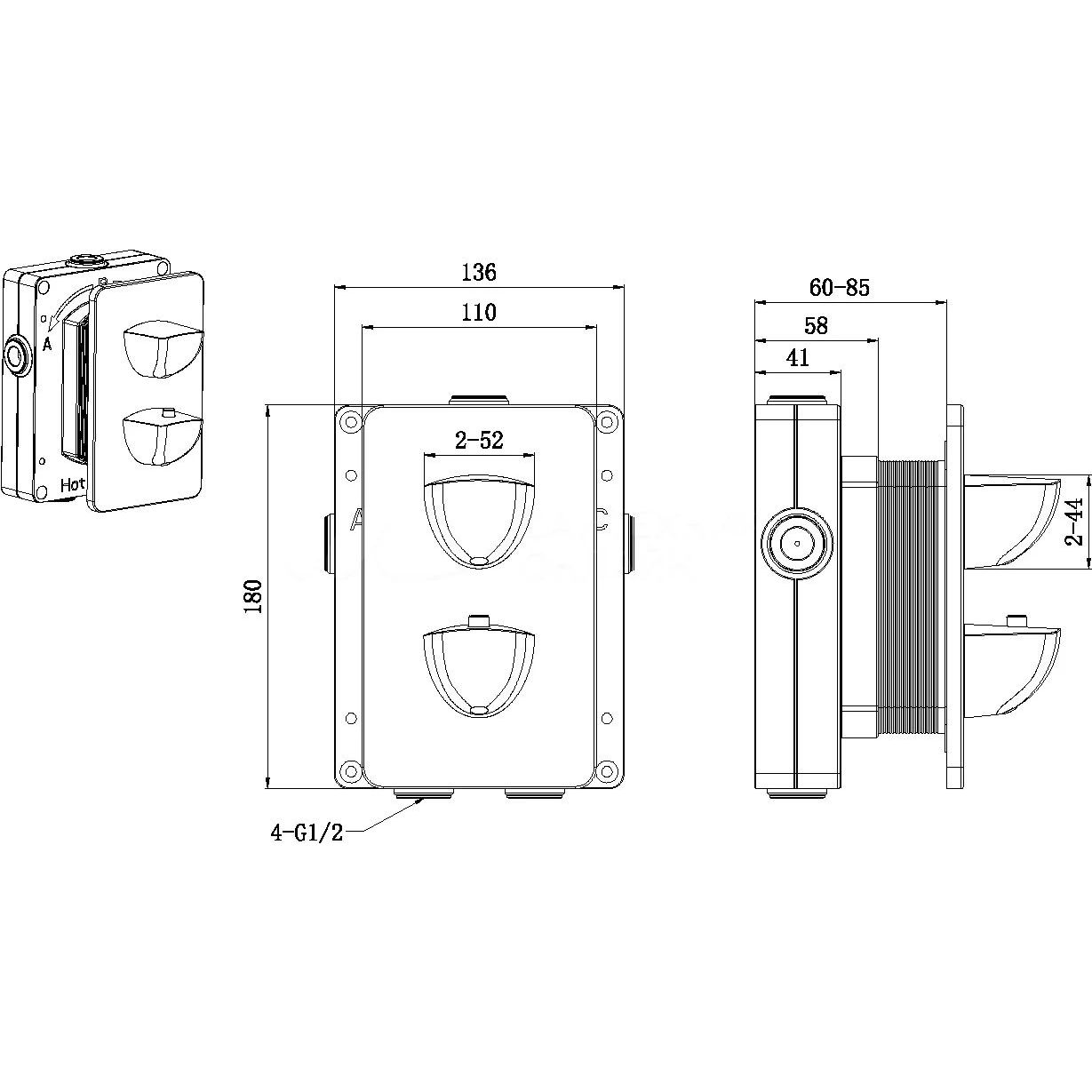 Встраиваемый смеситель для ванны и душа Allen Brau (Аллен Брау) Infinity 5.21316-00 с термостатом, с внутренней частью, хром