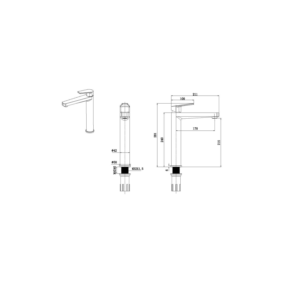 Смеситель для раковины Allen Brau (Аллен Брау) Eclipse 5.E1002-00 с донным клапаном, хром