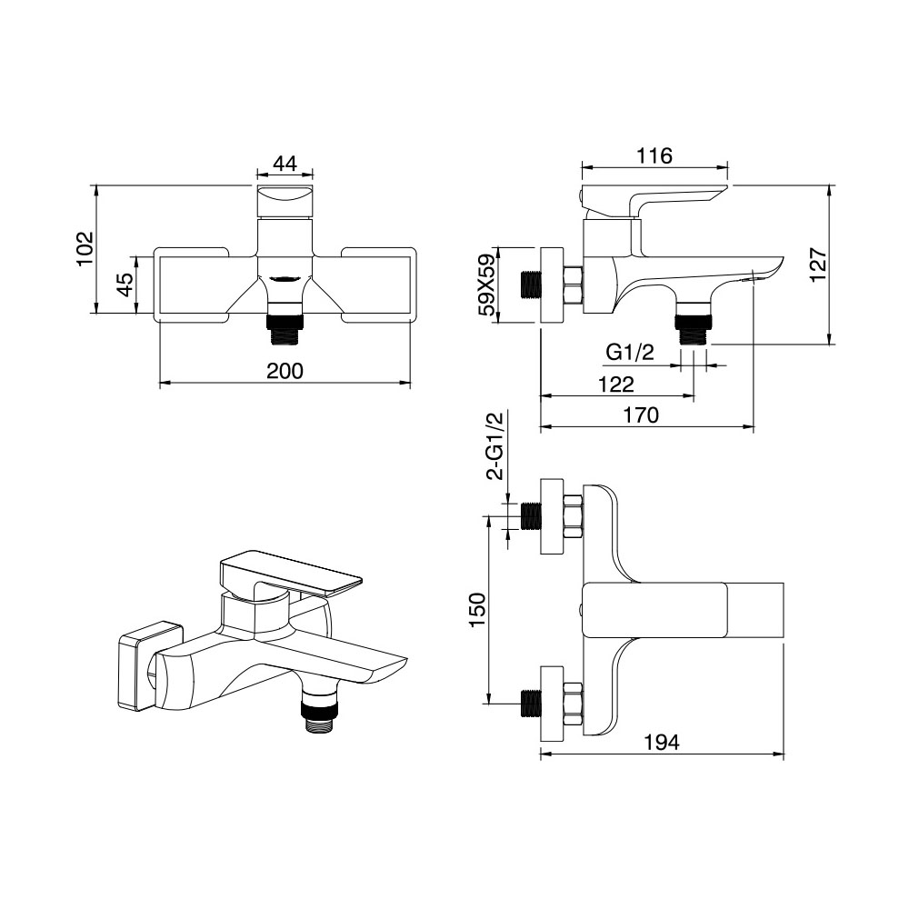 Смеситель для ванны и душа Allen Brau (Аллен Брау) Infinity 5.21006-31, черный матовый