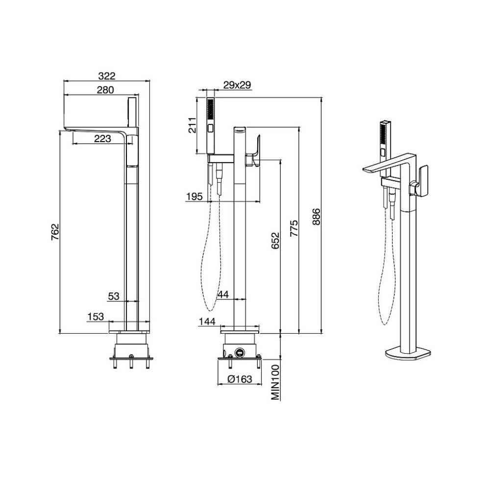 Смеситель для ванны Allen Brau (Аллен Брау) Infinity 5.21009-31 с внутренней частью, черный матовый