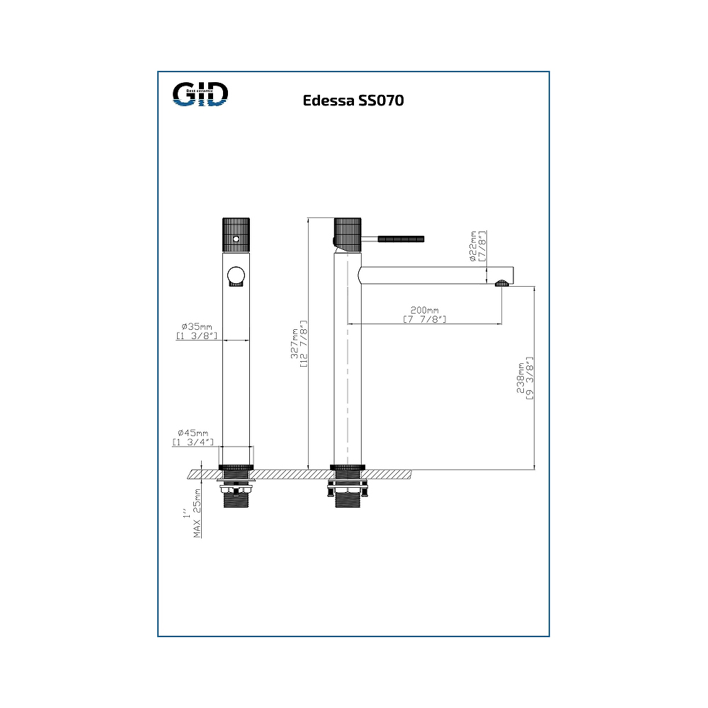 Смеситель высокий для раковины Gid EdessaSS070-BM-D, черный матовый