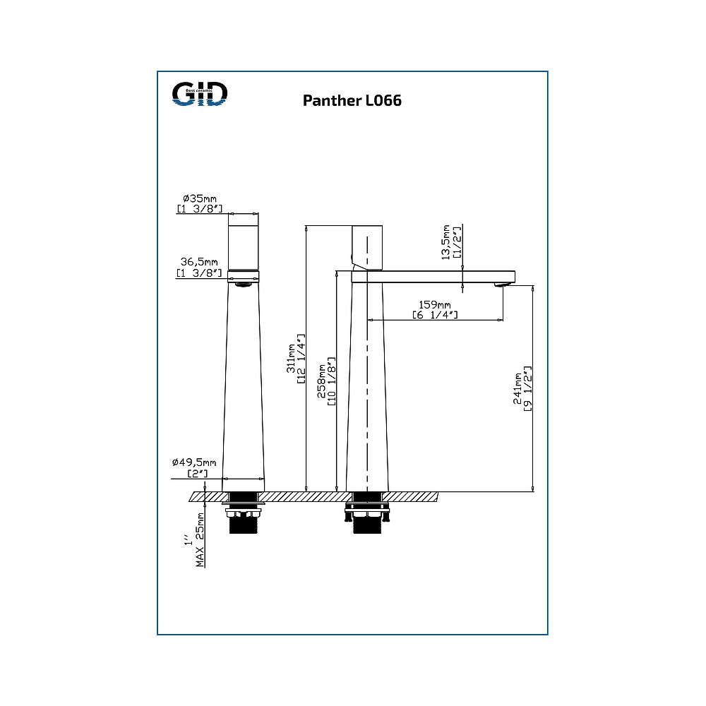 Смеситель высокий для раковины Gid Panther L066-CH-D, хром