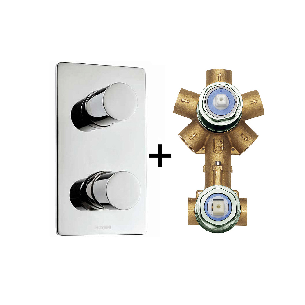 Комплект Bossini (Боссини) CUBE Смеситель для душа встраиваемый внешняя часть хром Универсальная встроенная часть для механического смесителя на 2-5 источников Z00004.030 и Z00130 хром