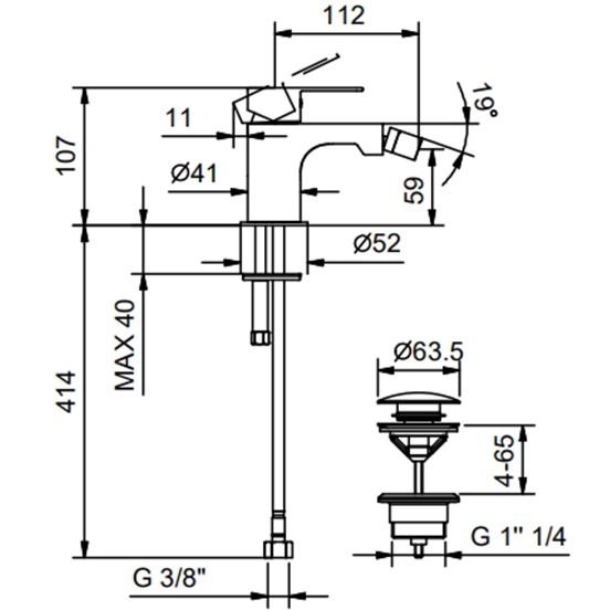 Смеситель Fantini (Фантини) Myo для биде на 1 отверстие, цвет: хром 61 02 V608F