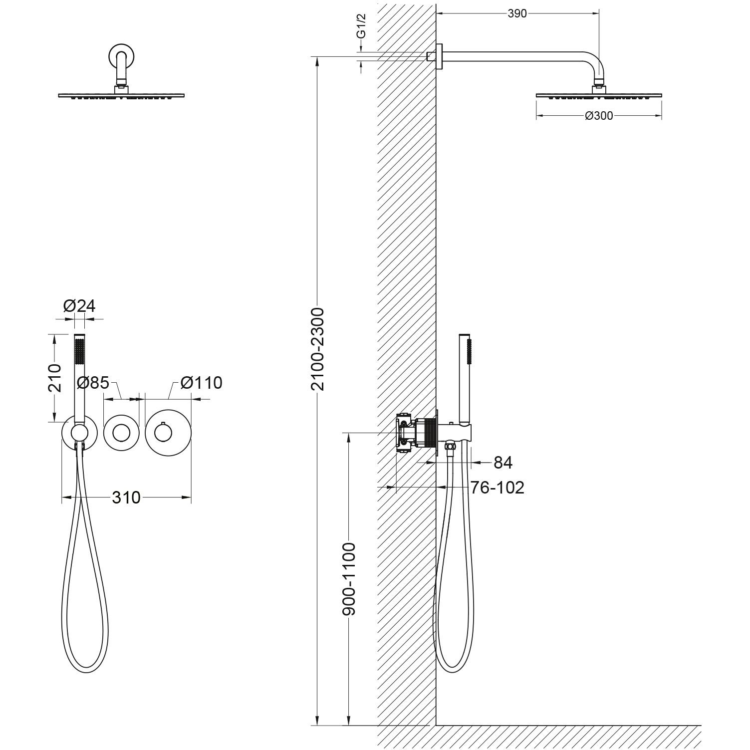 Встраиваемая душевая система с термостатом Timo (Тимо) Saona, матовое золото, SX-2359/17SM