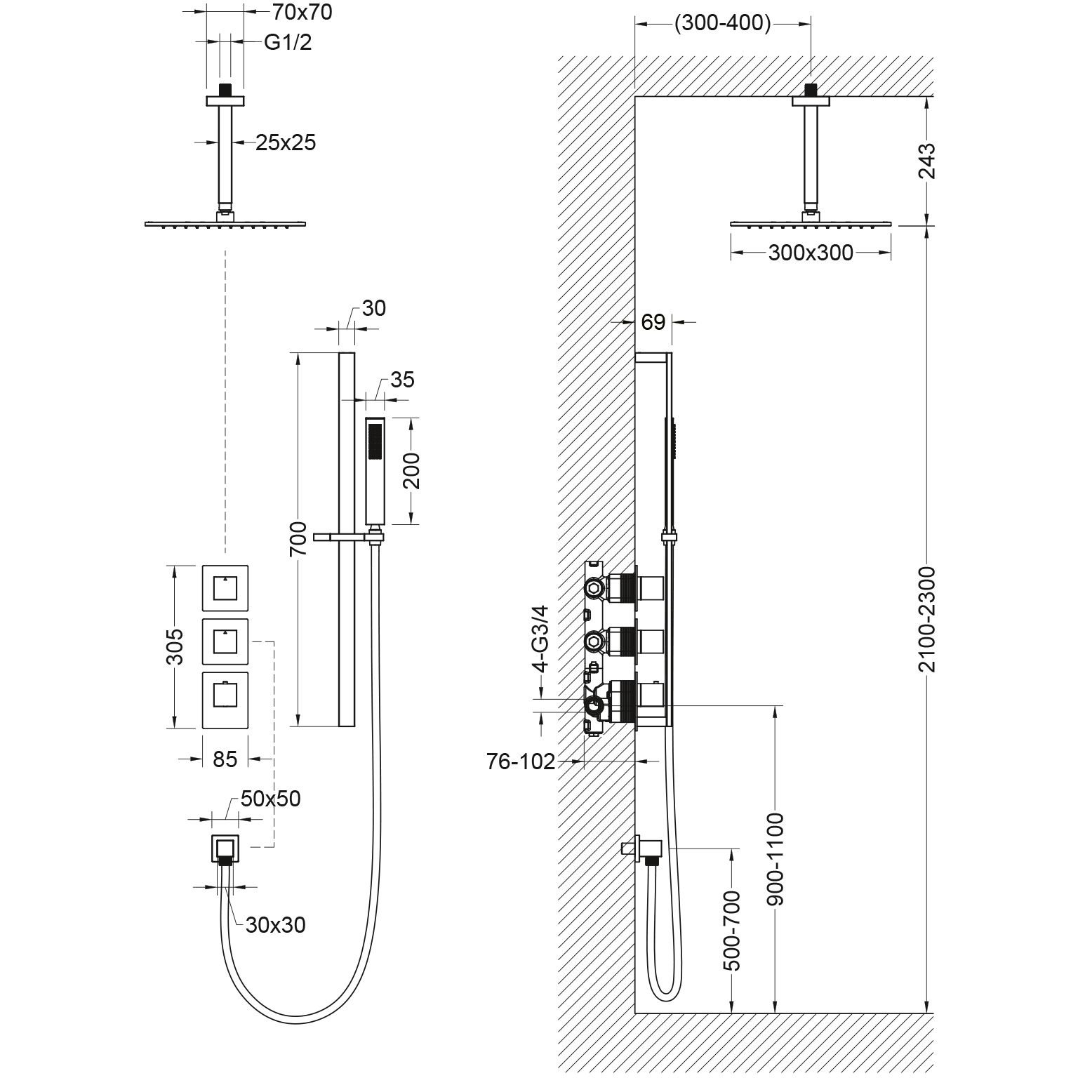 Встраиваемая душевая система с термостатом Timo (Тимо) Selene, хром, SX-2229/00SM