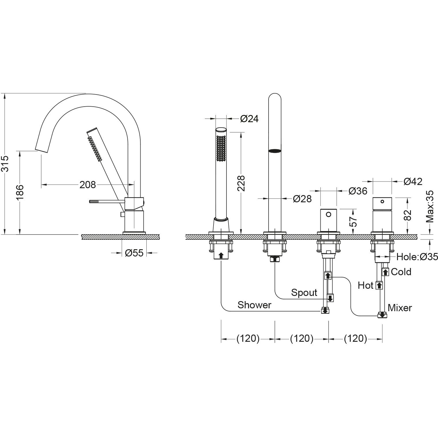 Смеситель на борт ванны Timo (Тимо) Saona, белый, 2320/16Y
