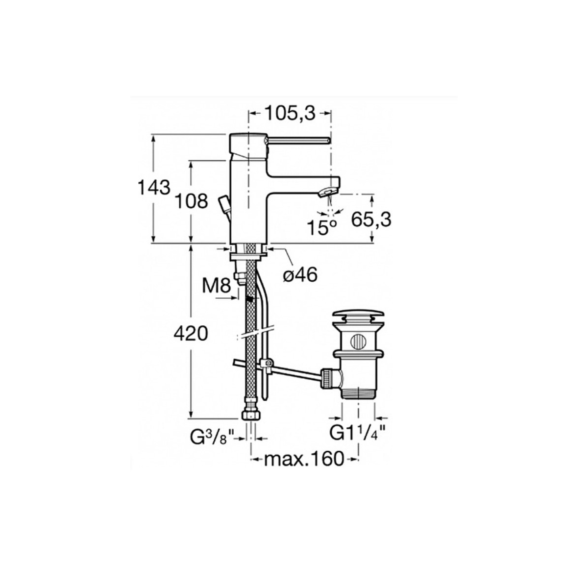 Смеситель для раковины Roca (Рока) Targa 75A3060C0M с донным клапаном, хром