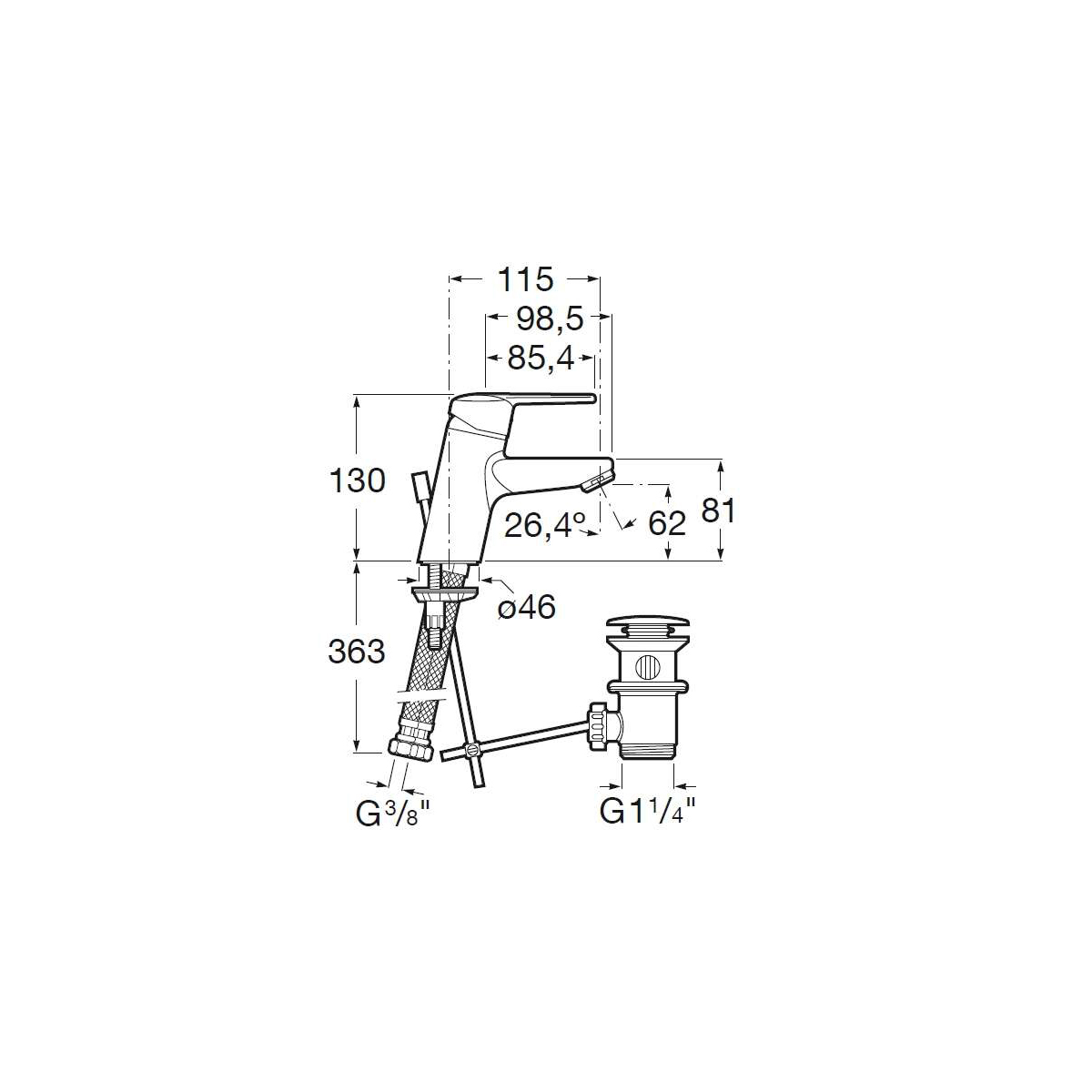 Смеситель для раковины Roca (Рока) Victoria 75A3E25C0M с донным клапаном, хром