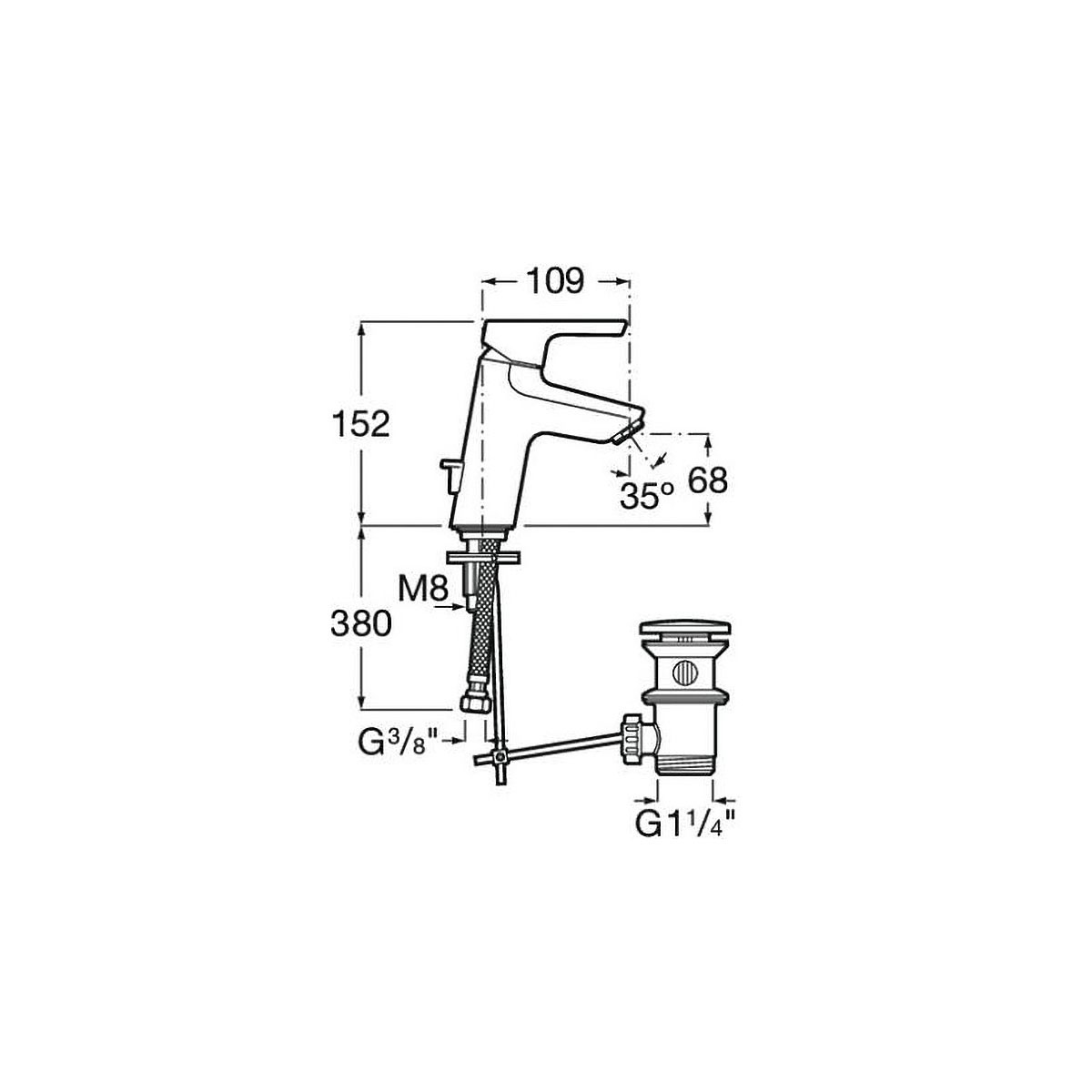 Смеситель для раковины Roca (Рока) Malva 75A303BC0M с донным клапаном (mixstart), хром