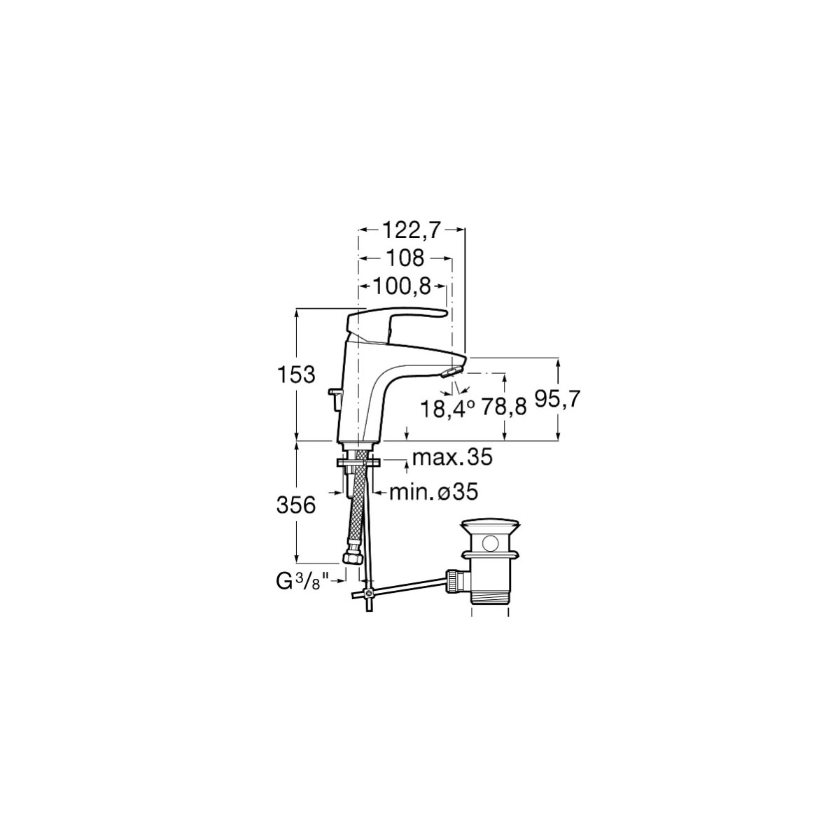 Смеситель для раковины Roca (Рока) Monodin-N 75A3A98C0M с донным клапаном (mixstart), хром