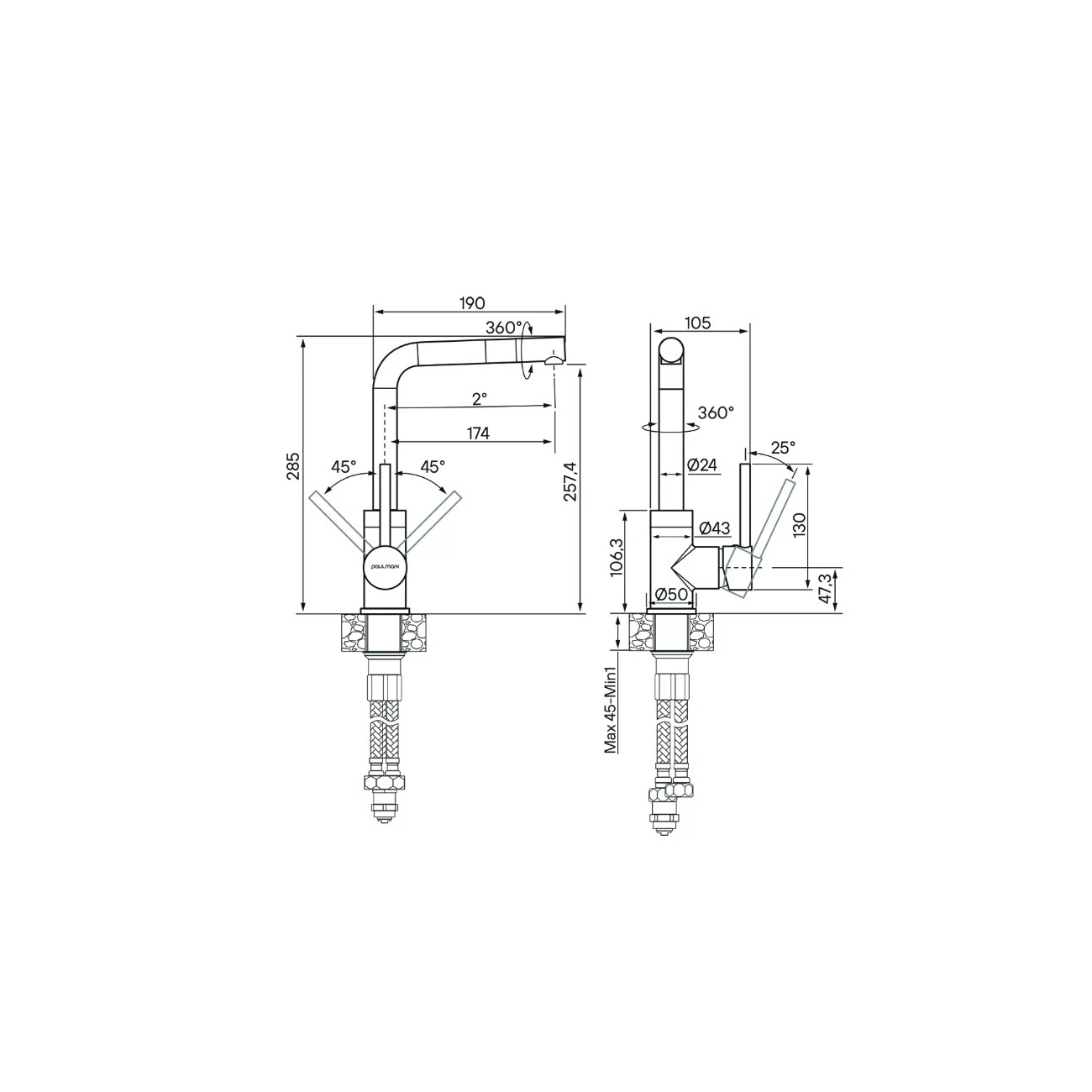 Смеситель для кухни Paulmark (Паульмарк) Honner, черный, Ho212018-BLM