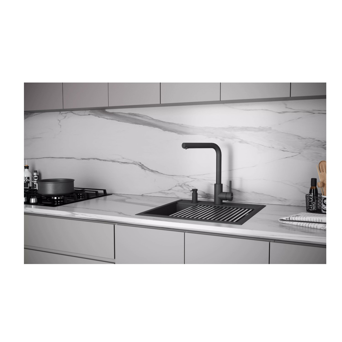 Смеситель для кухни Paulmark (Паульмарк) Twin, черный, Tw213622-BLM