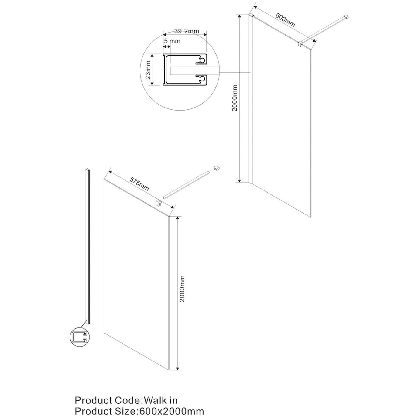 Душевая перегородка Vincea (Винчея) Walk-In VSW-1H600CLB, 600х2000, черный, стекло прозрачное