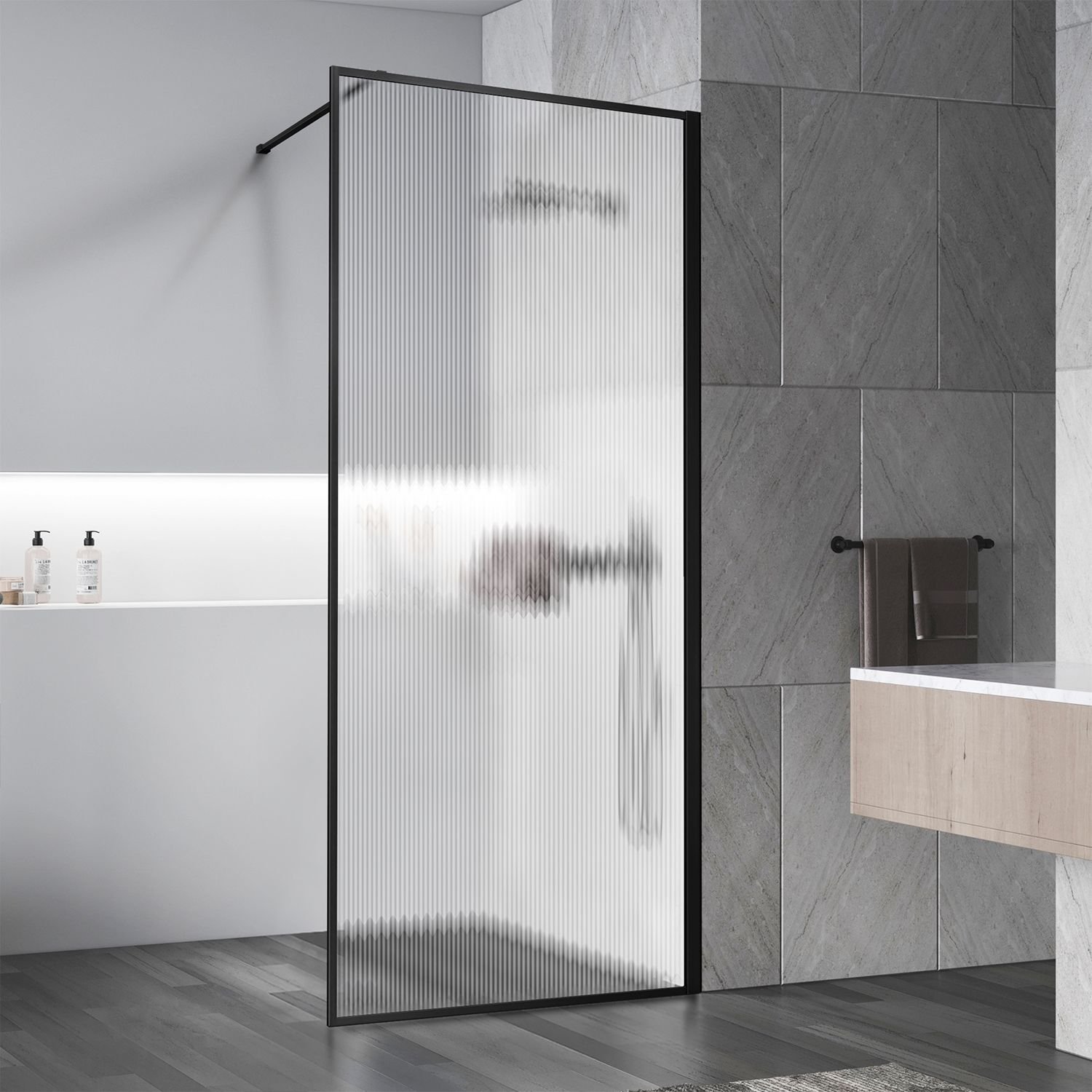 Душевая перегородка Vincea (Винчея) Walk-In VSW-1HP100FLB, 1000х2000, черный матовый, стекло рифленое