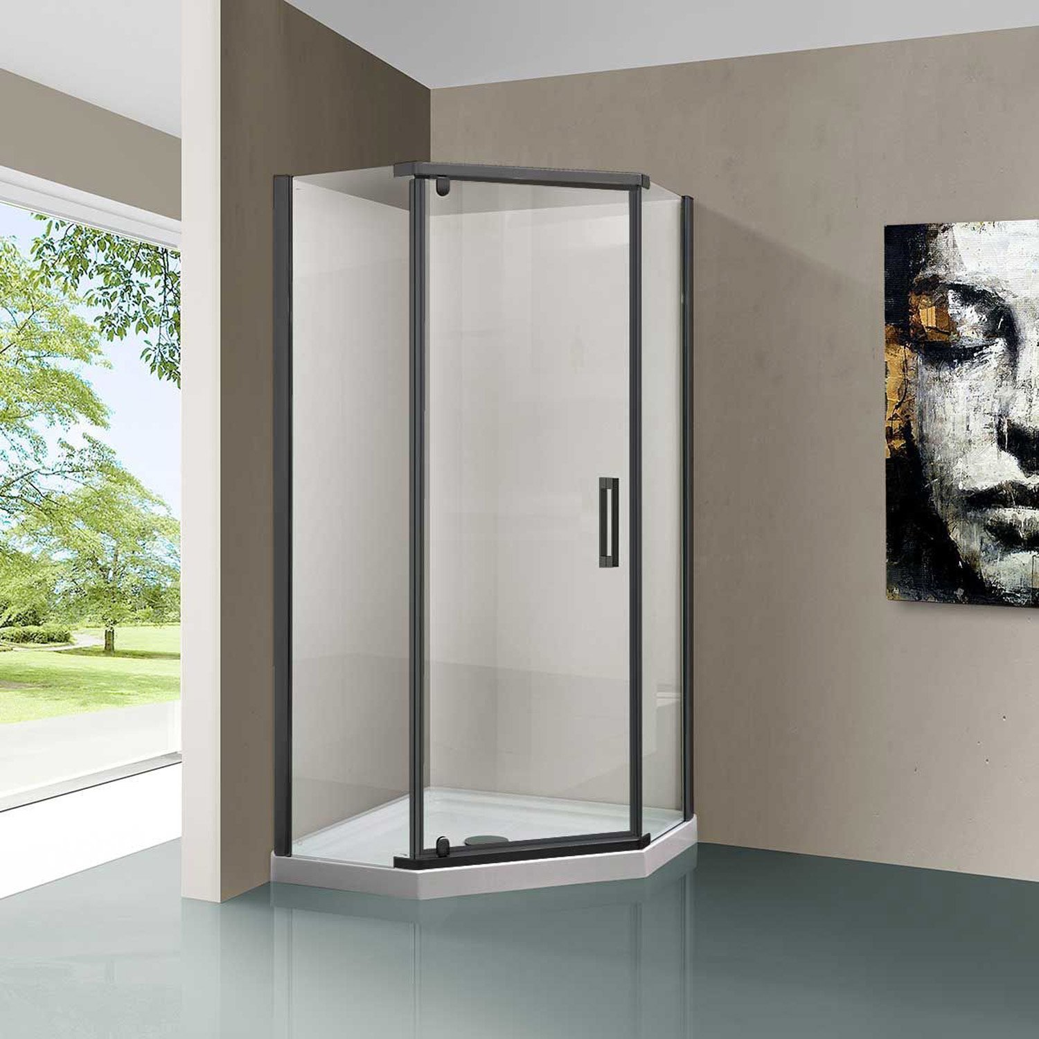 Душевой уголок Vincea (Винчея) Stresa VSP-1S100CLGM, 1000х1000 мм (габариты площадки) вороненая сталь, стекло прозрачное