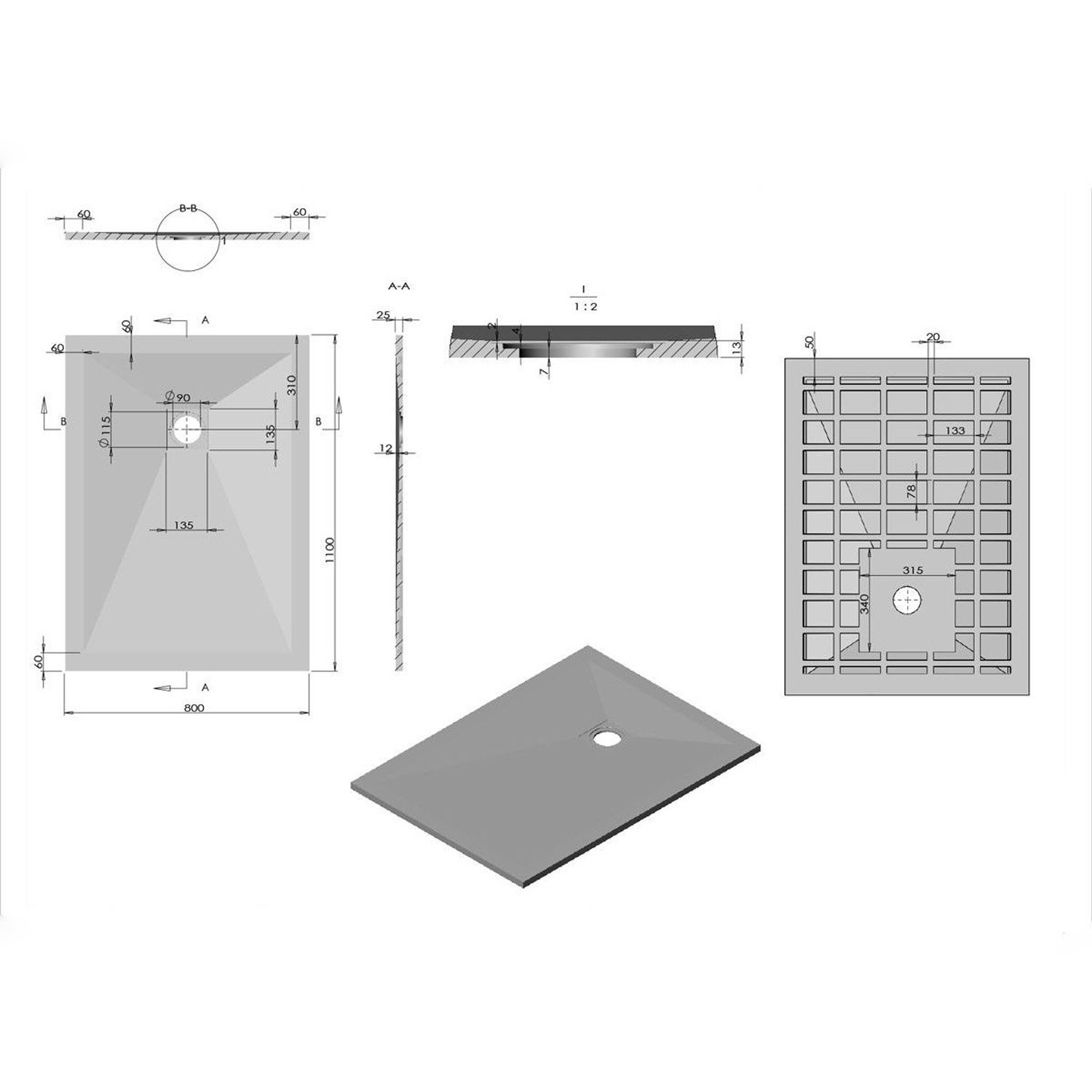 Поддон для душа из искусственного камня Vincea (Винчея) VST-4SR8011A, 1100х800х25, антрацит