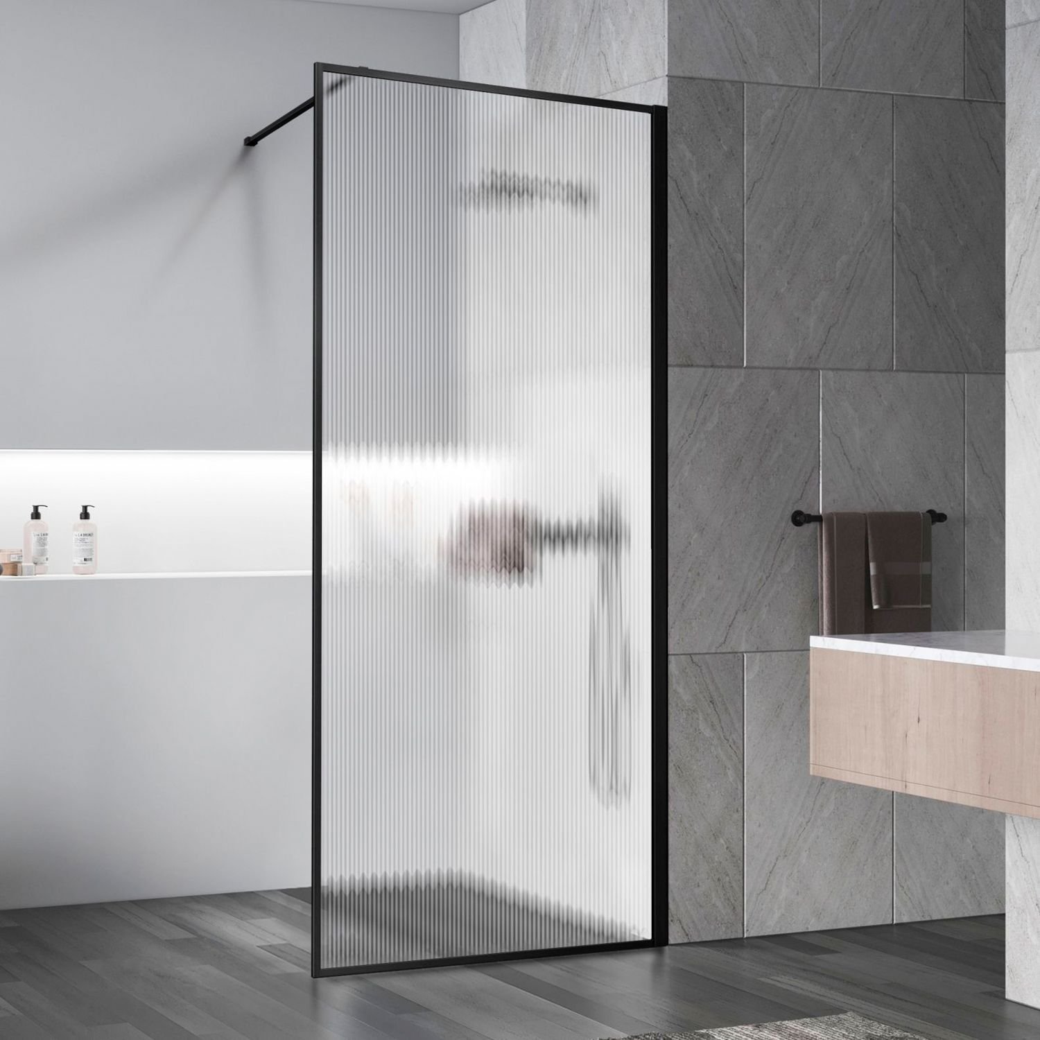 Душевая перегородка Vincea (Винчея) Walk-In HP Art VSW-1HP120FLB, 1200x2000, черный матовый, стекло рифленое