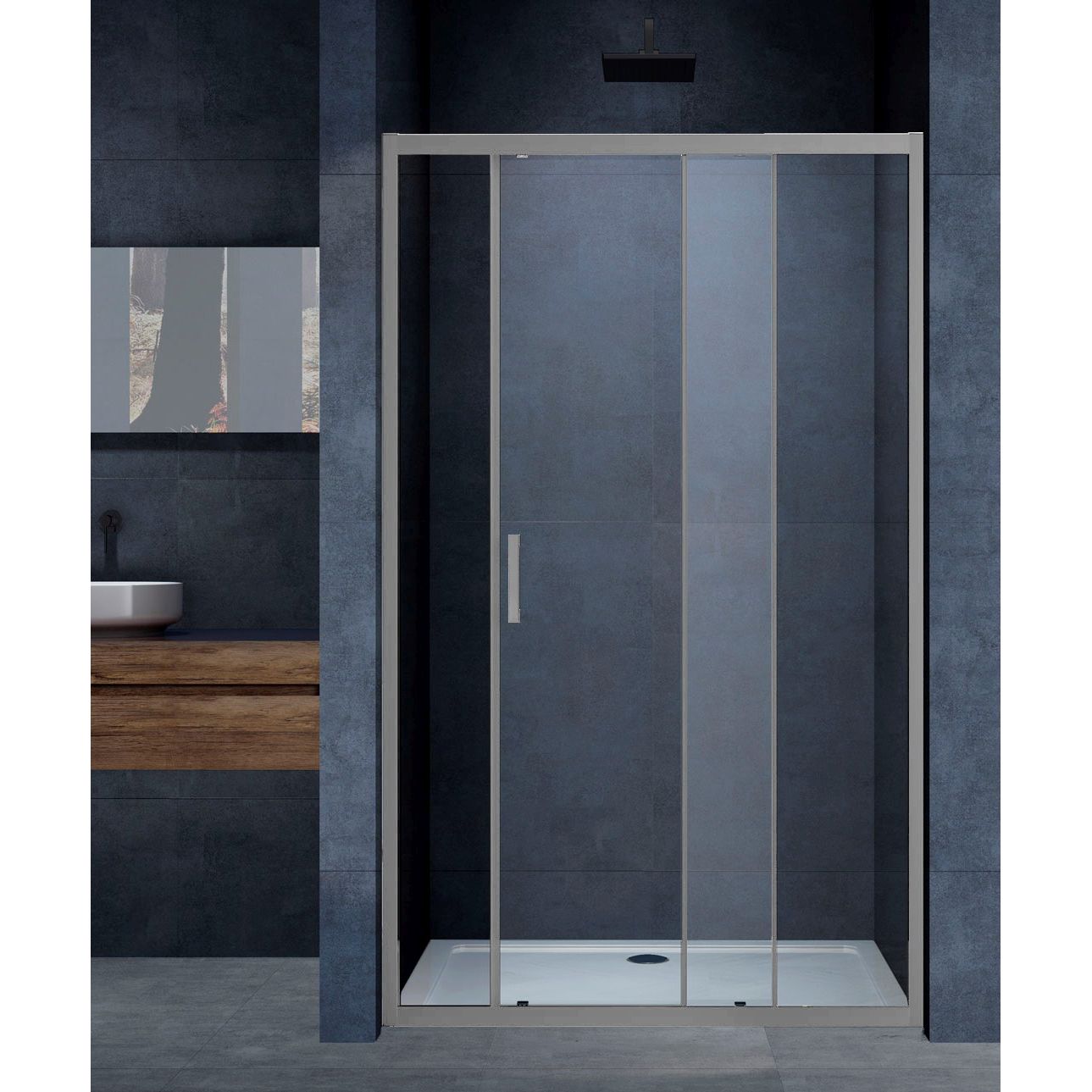 Душевая дверь Vincea (Винчея) Alpha, 1400 мм, вороненая сталь, стекло прозрачное VDS-3AL140CLGM