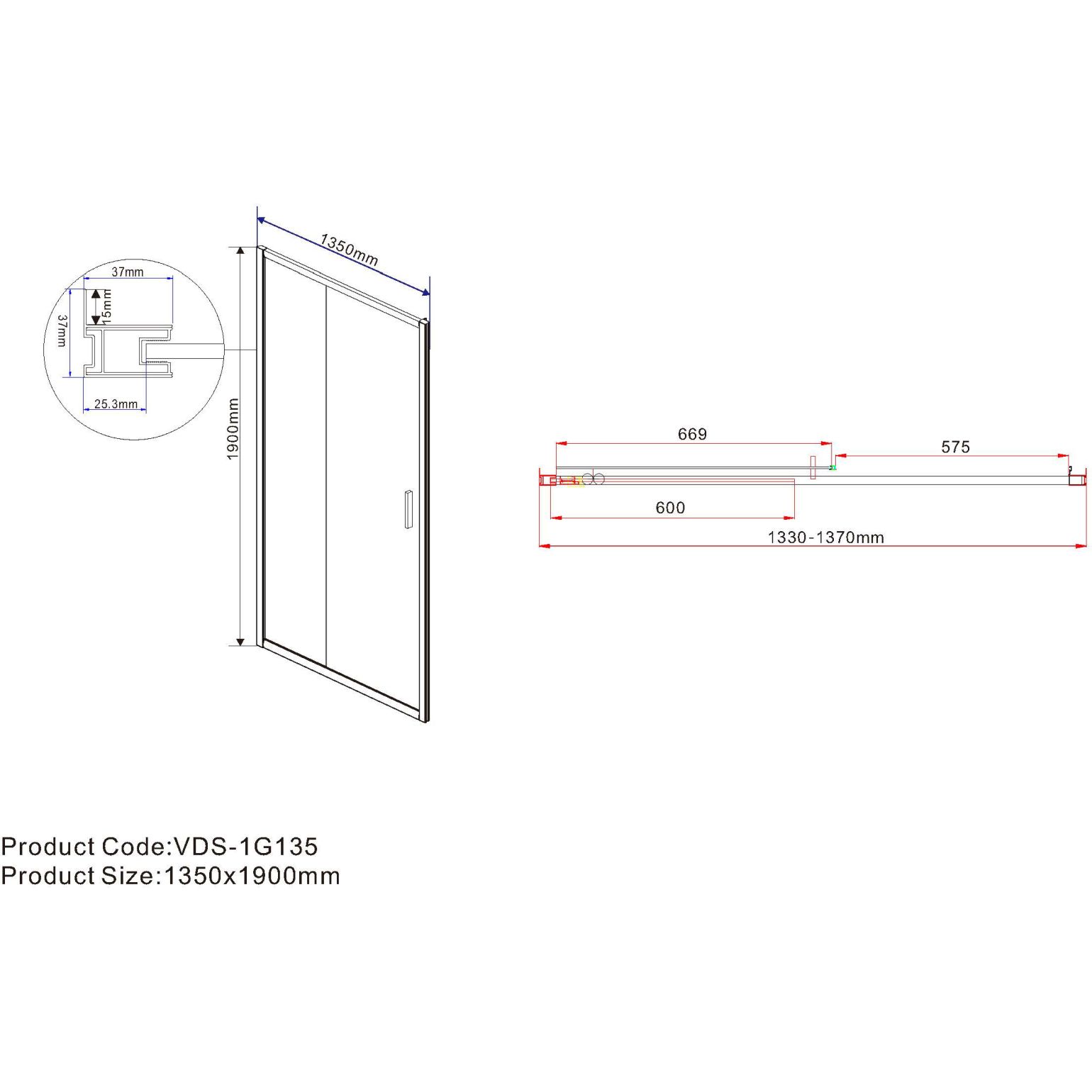 Душевая дверь Vincea (Винчея) Garda, 1350 мм, брашированное золото, стекло прозрачное VDS-1G135CLG
