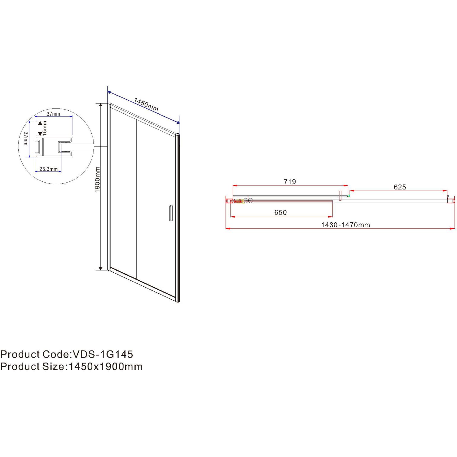 Душевая дверь Vincea (Винчея) Garda, 1450 мм, брашированное золото, стекло прозрачное VDS-1G145CLG