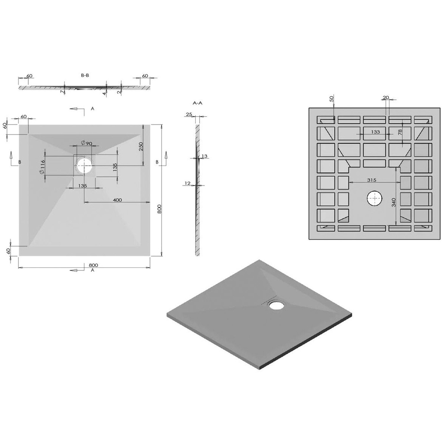 Поддон для душа Vincea (Винчея) из искусственного камня VST-4SR8080W, 800х800х25, белый матовый