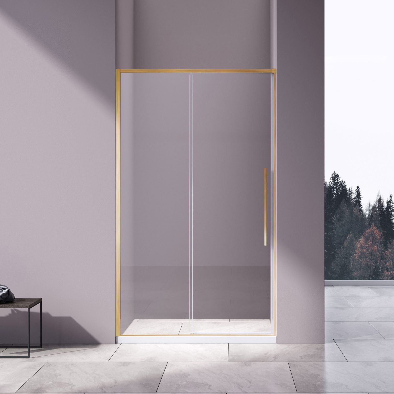 Душевая дверь Vincea (Винчея) Slim-N, 1400 мм, брашированное золото, стекло прозрачное VDS-4SN140CLG