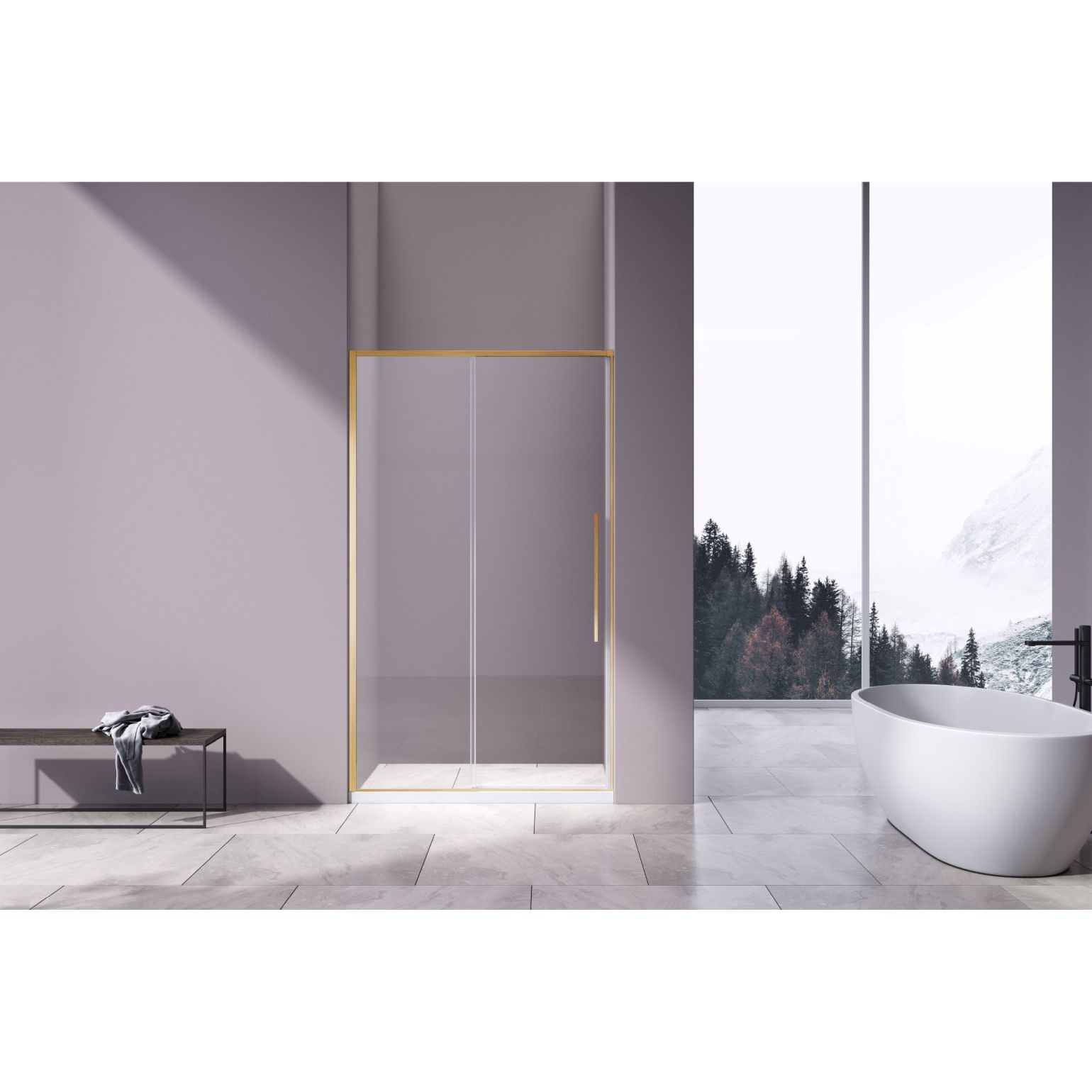 Душевая дверь Vincea (Винчея) Slim-N, 1400 мм, брашированное золото, стекло прозрачное VDS-4SN140CLG