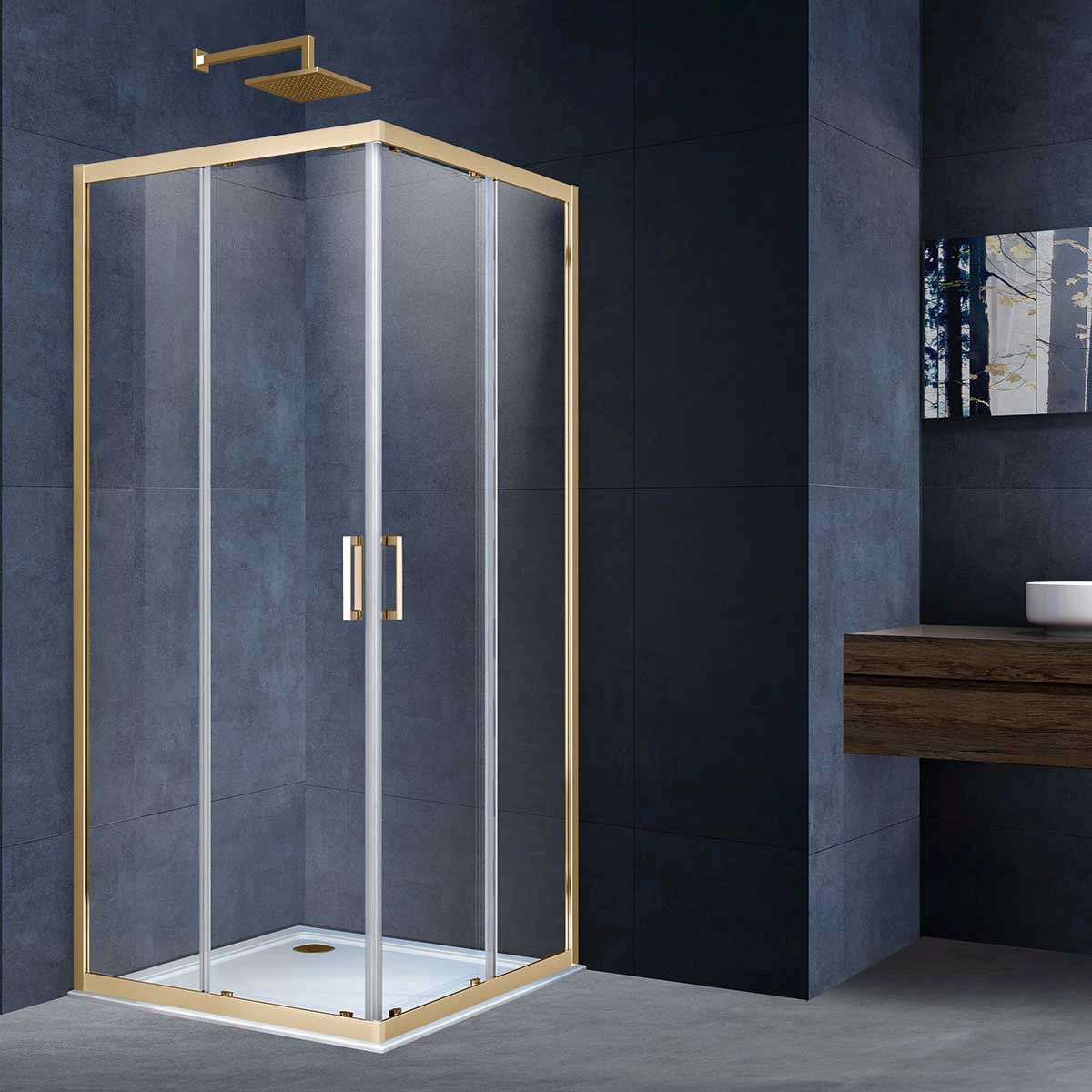 Душевой уголок Vincea (Винчея) Alpha, 900х900 мм (габариты площадки) , брашированное золото, стекло прозрачное VSS-3AL900CLG