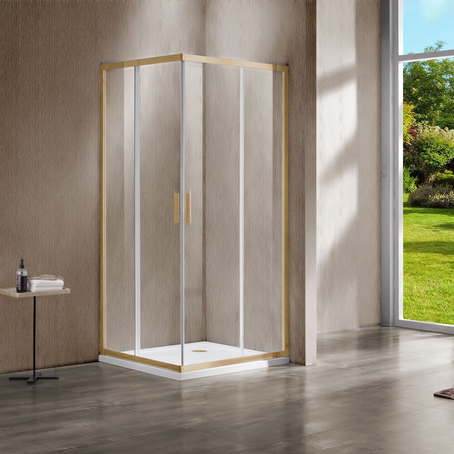 Душевой уголок Vincea (Винчея) Garda, 1200х800 мм (габариты площадки) , брашированное золото, стекло прозрачное VSS-1G8012CLG