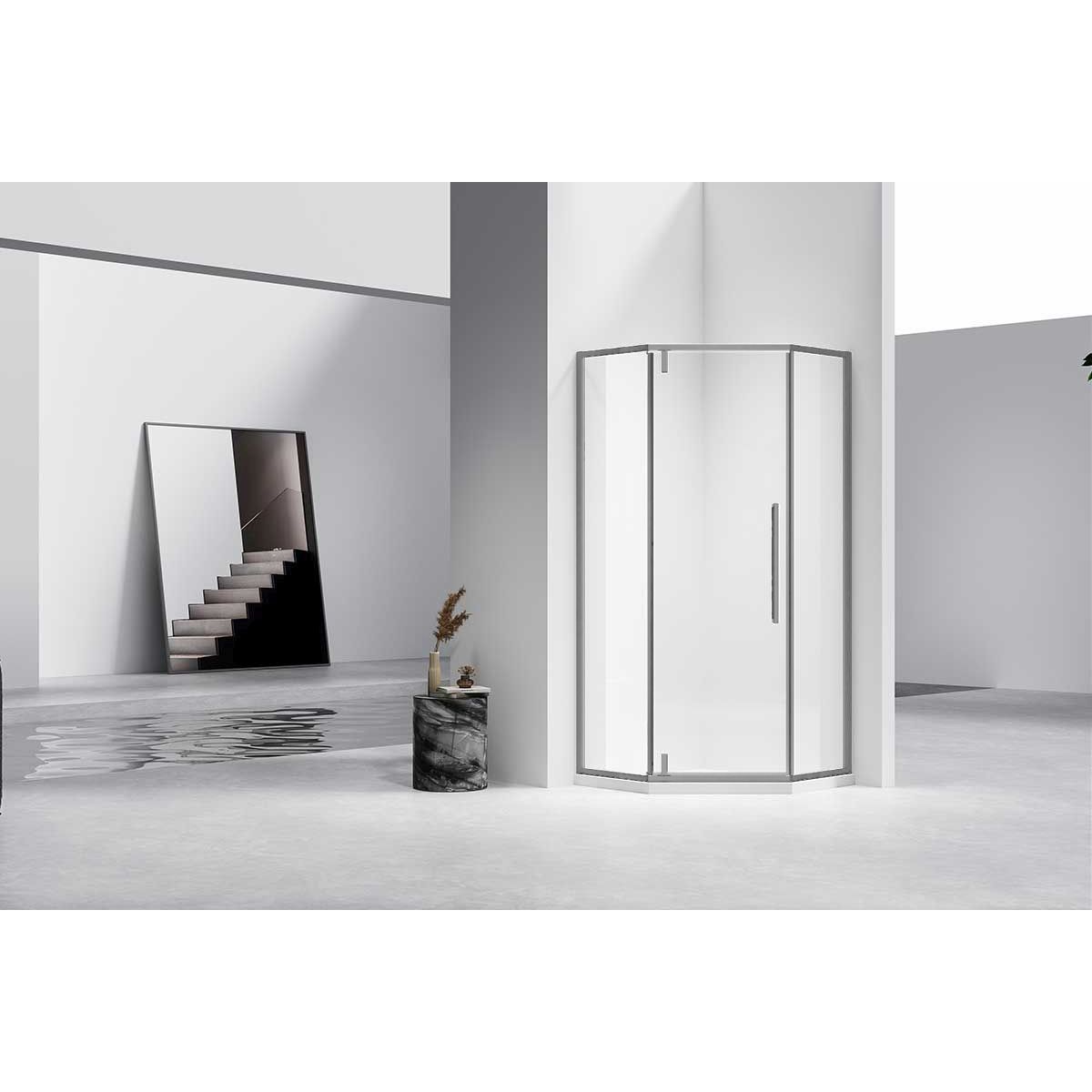 Душевой уголок Vincea (Винчея) Slim-N, 1000х1000 мм (габариты площадки) , вороненая сталь, стекло прозрачное VSP-4SN100CLGM