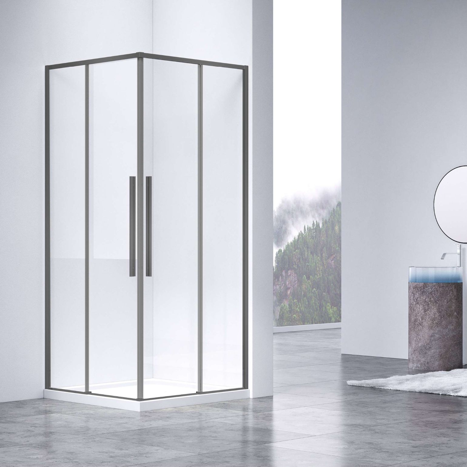 Душевой уголок Vincea (Винчея) Slim-N, 1000х900 мм (габариты площадки) , вороненая сталь, стекло прозрачное VSS-4SN9010CLGM