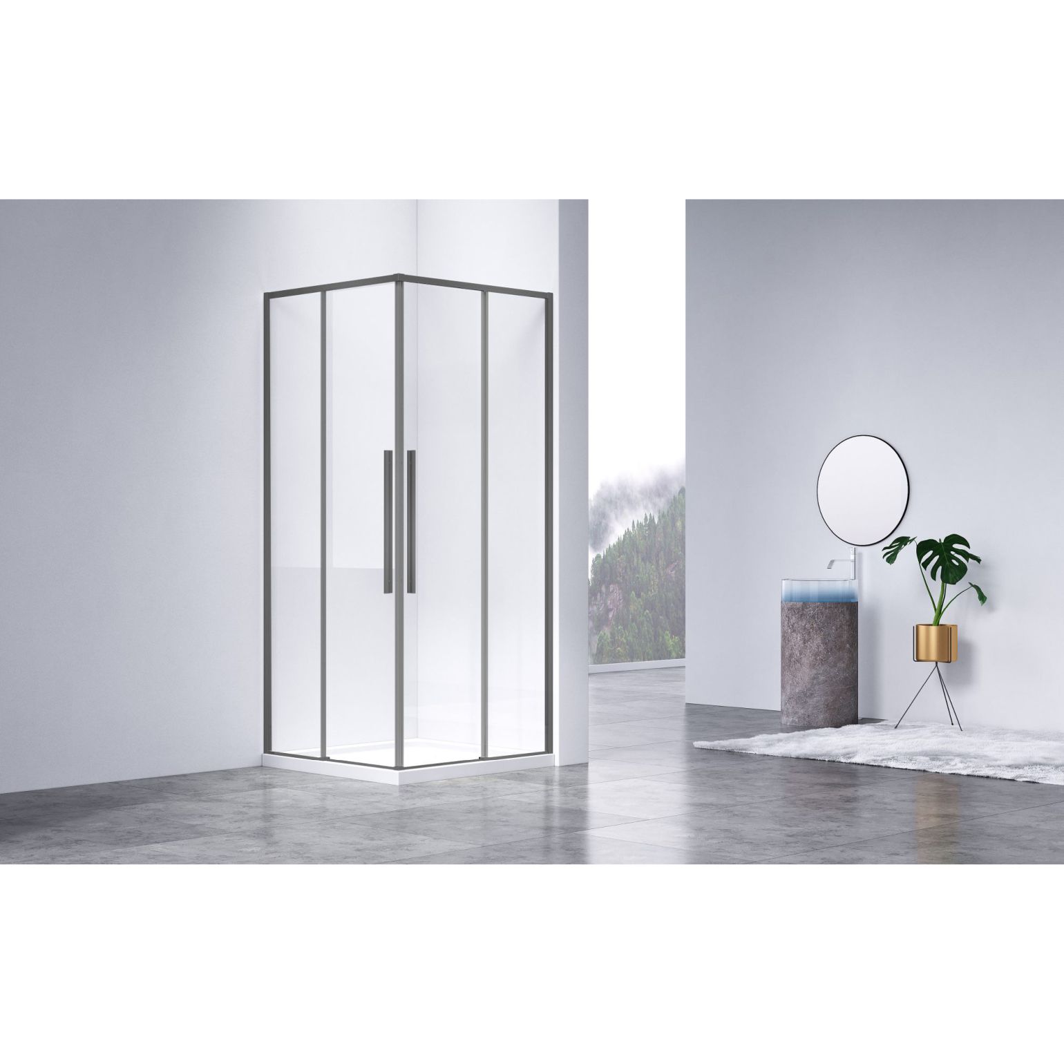 Душевой уголок Vincea (Винчея) Slim-N, 1000х900 мм (габариты площадки) , вороненая сталь, стекло прозрачное VSS-4SN9010CLGM