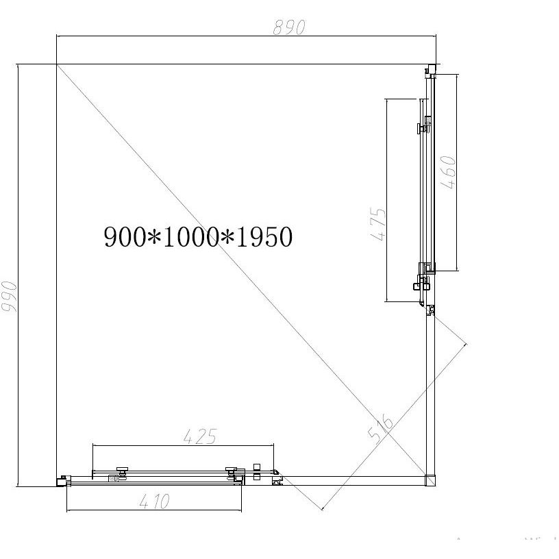 Душевой уголок Vincea (Винчея) Slim-N, 1000х900 мм (габариты площадки) , вороненая сталь, стекло прозрачное VSS-4SN9010CLGM