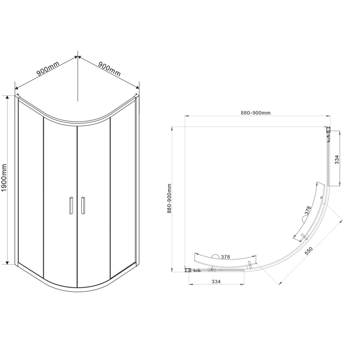 Душевой уголок Vincea (Винчея) Garda VSQ-1G900CL, 900х900 мм (габариты площадки) хром, стекло прозрачное