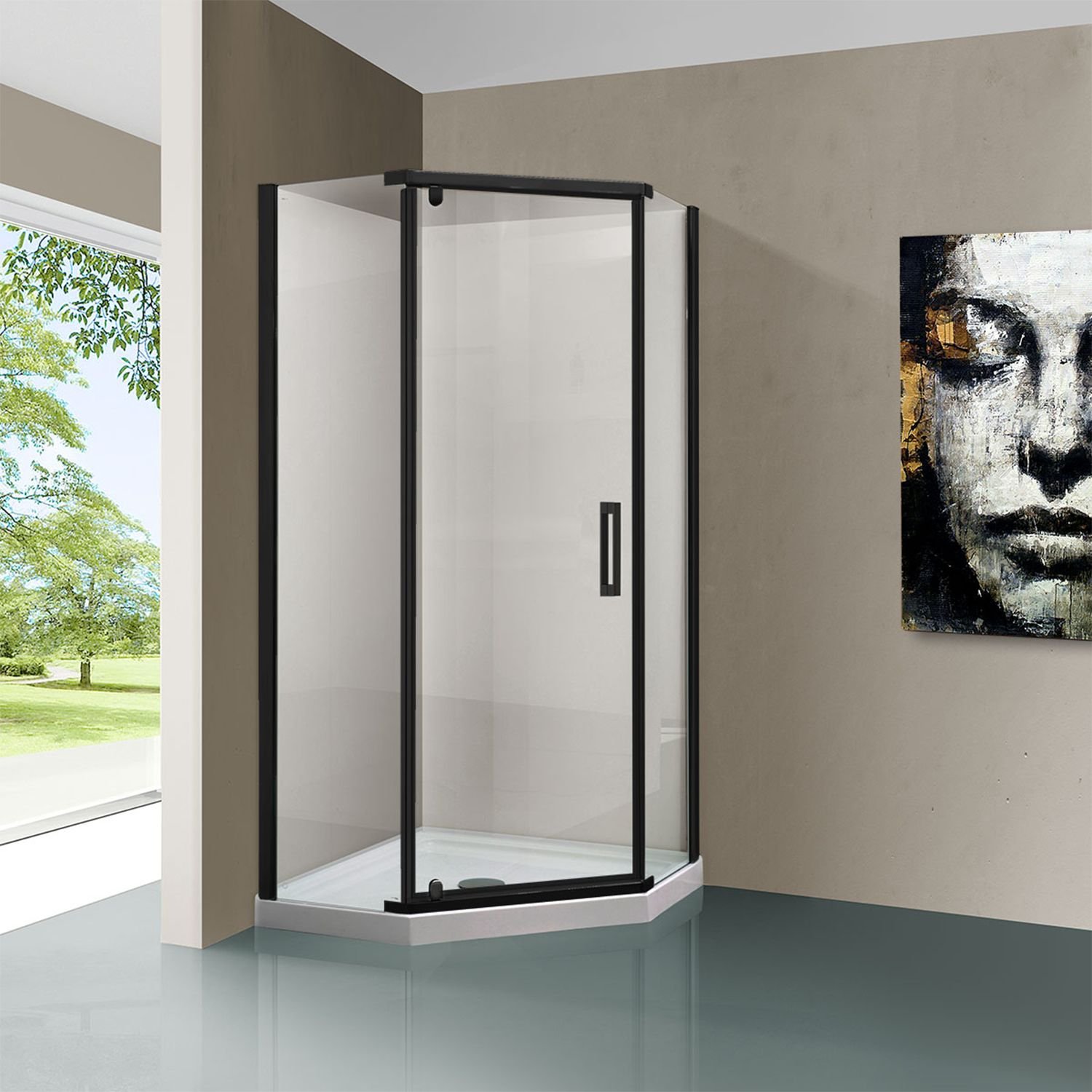 Душевой уголок Vincea (Винчея) Stresa VSP-1S900CLB, 900х900 мм (габариты площадки) черный, стекло прозрачное