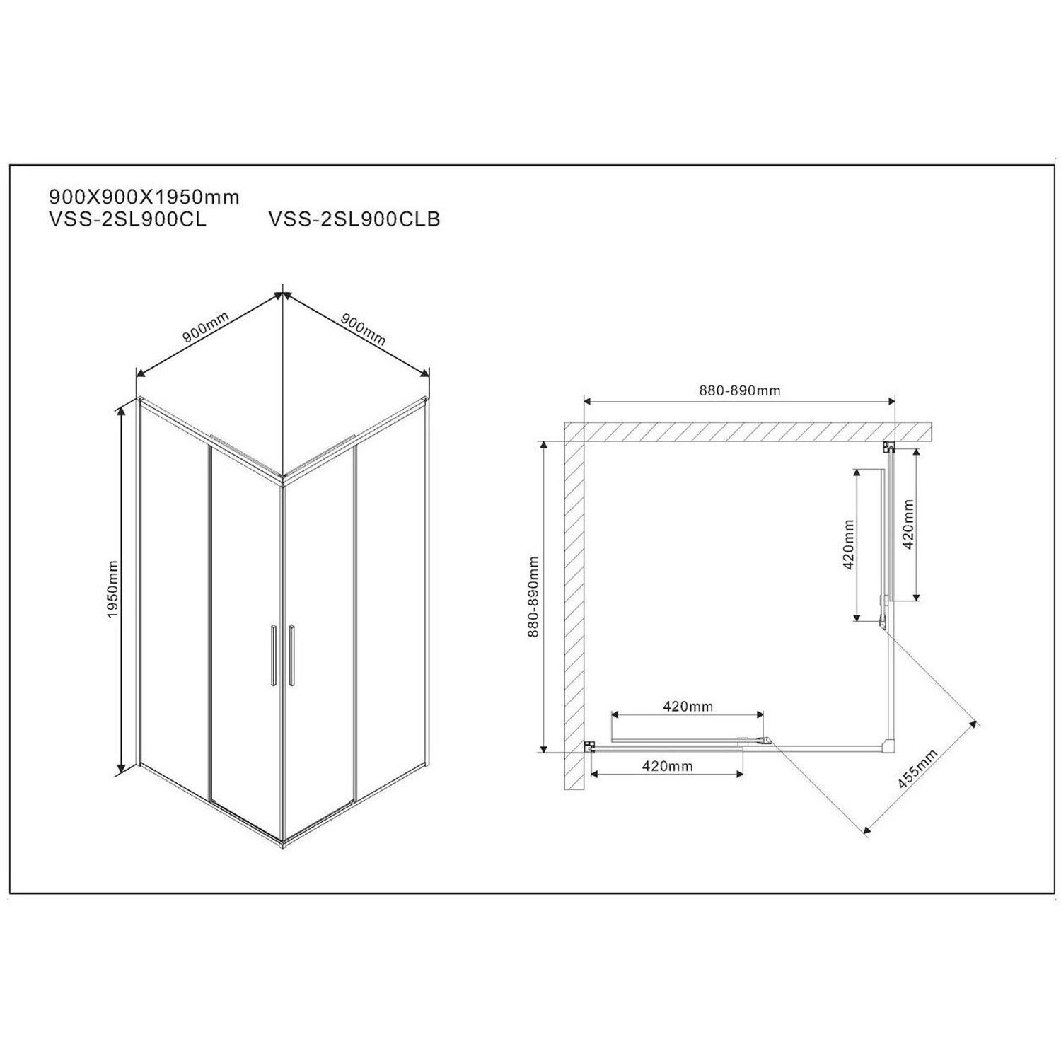 Душевой уголок Vincea (Винчея) Slim VSS-2SL900CL, 900х900 мм (габариты площадки) хром, стекло прозрачное