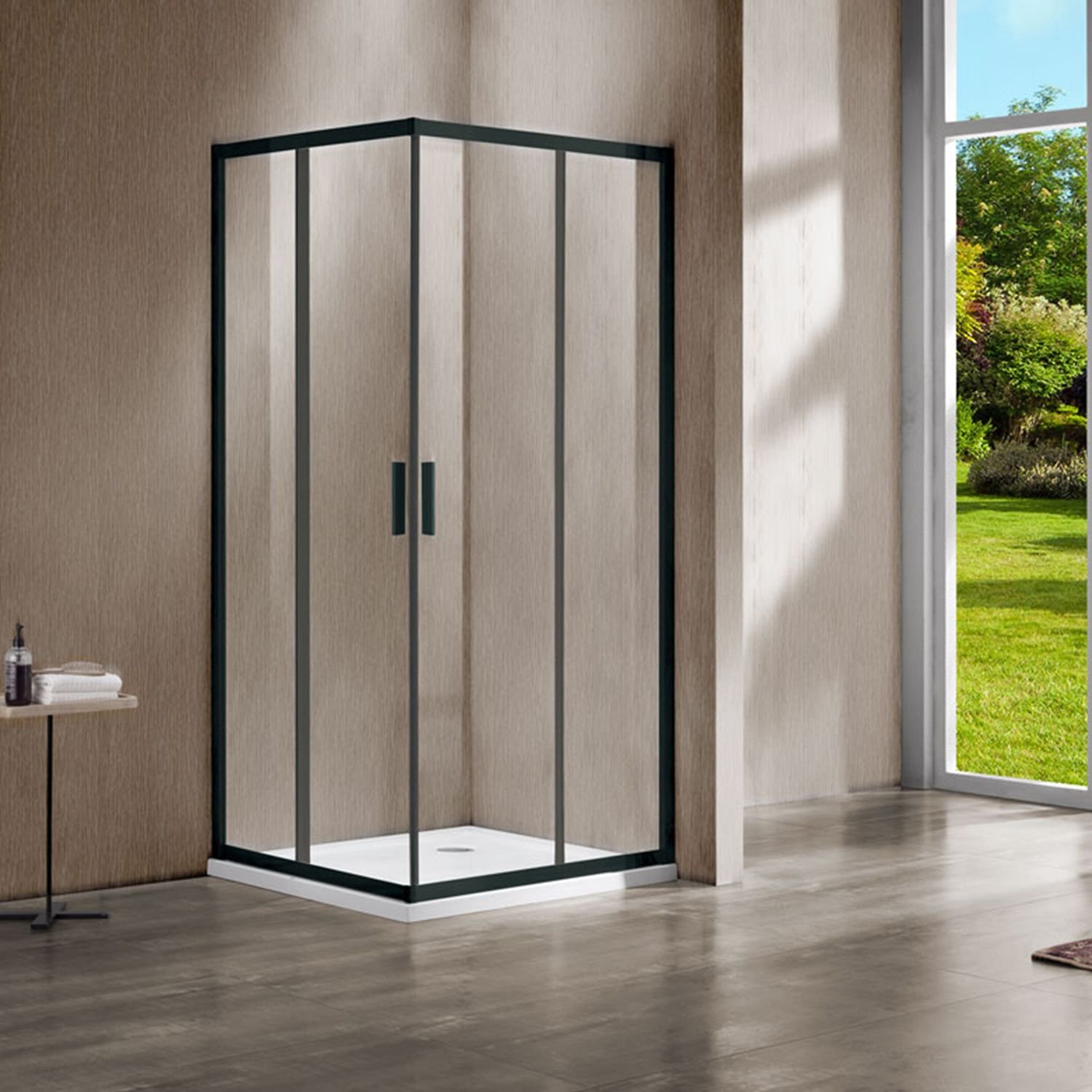 Душевой уголок Vincea (Винчея) Garda VSS-1G9010CLB, 1000х900 мм (габариты площадки) черный, стекло прозрачное