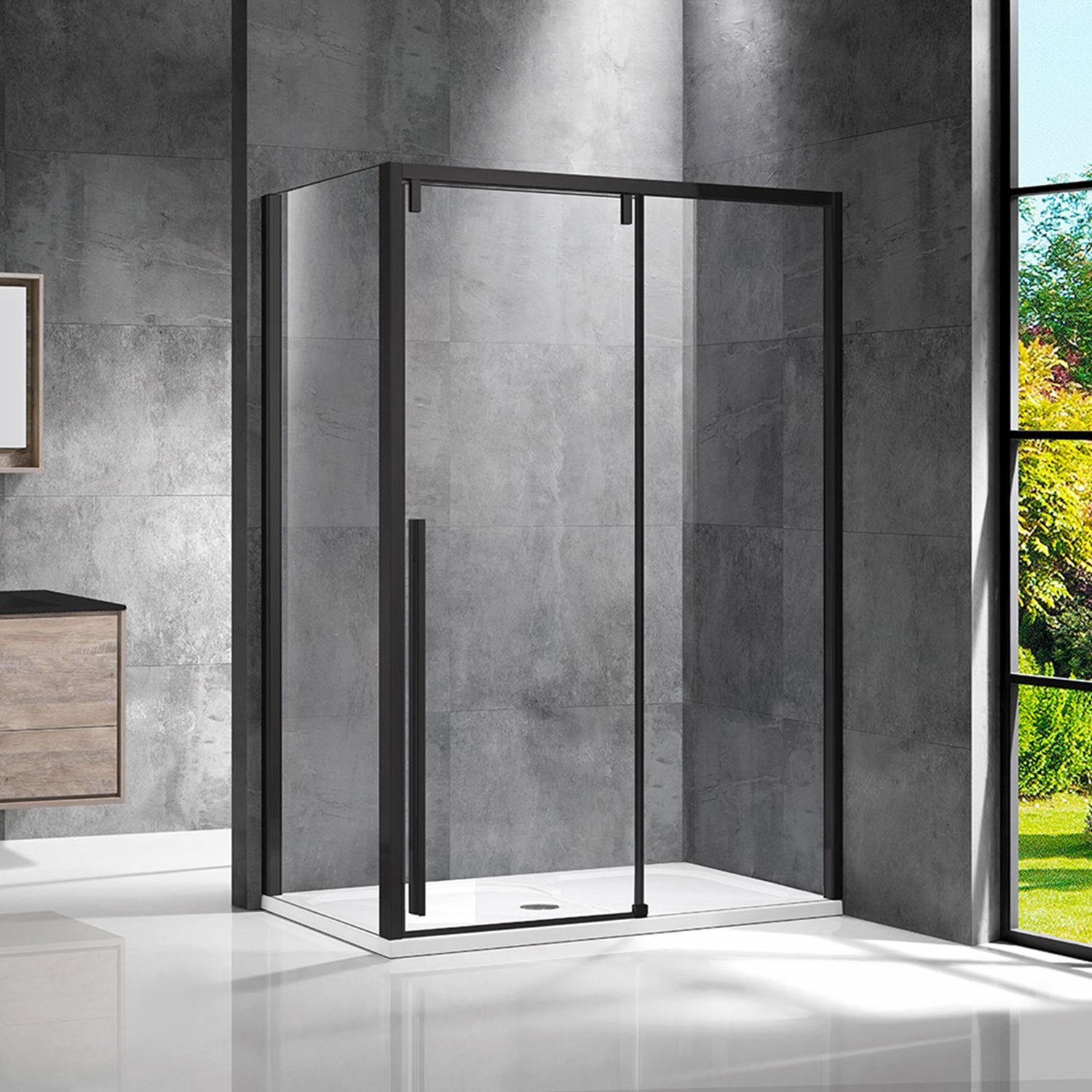 Душевой уголок Vincea (Винчея) Lugano VSR-1L9013CLB-1, 1300х900 мм (габариты площадки) черный, стекло прозрачное