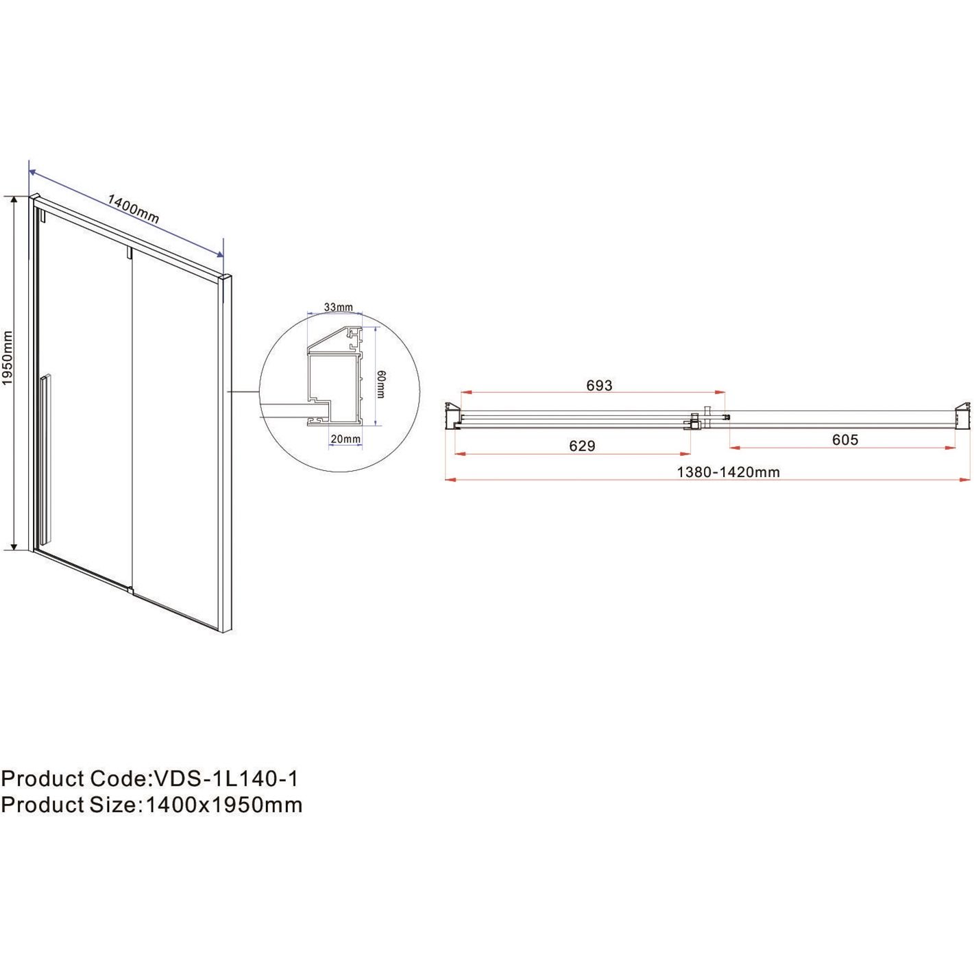 Душевая дверь Vincea (Винчея) Lugano VDS-1L140CL-1, 1400, хром, стекло прозрачное